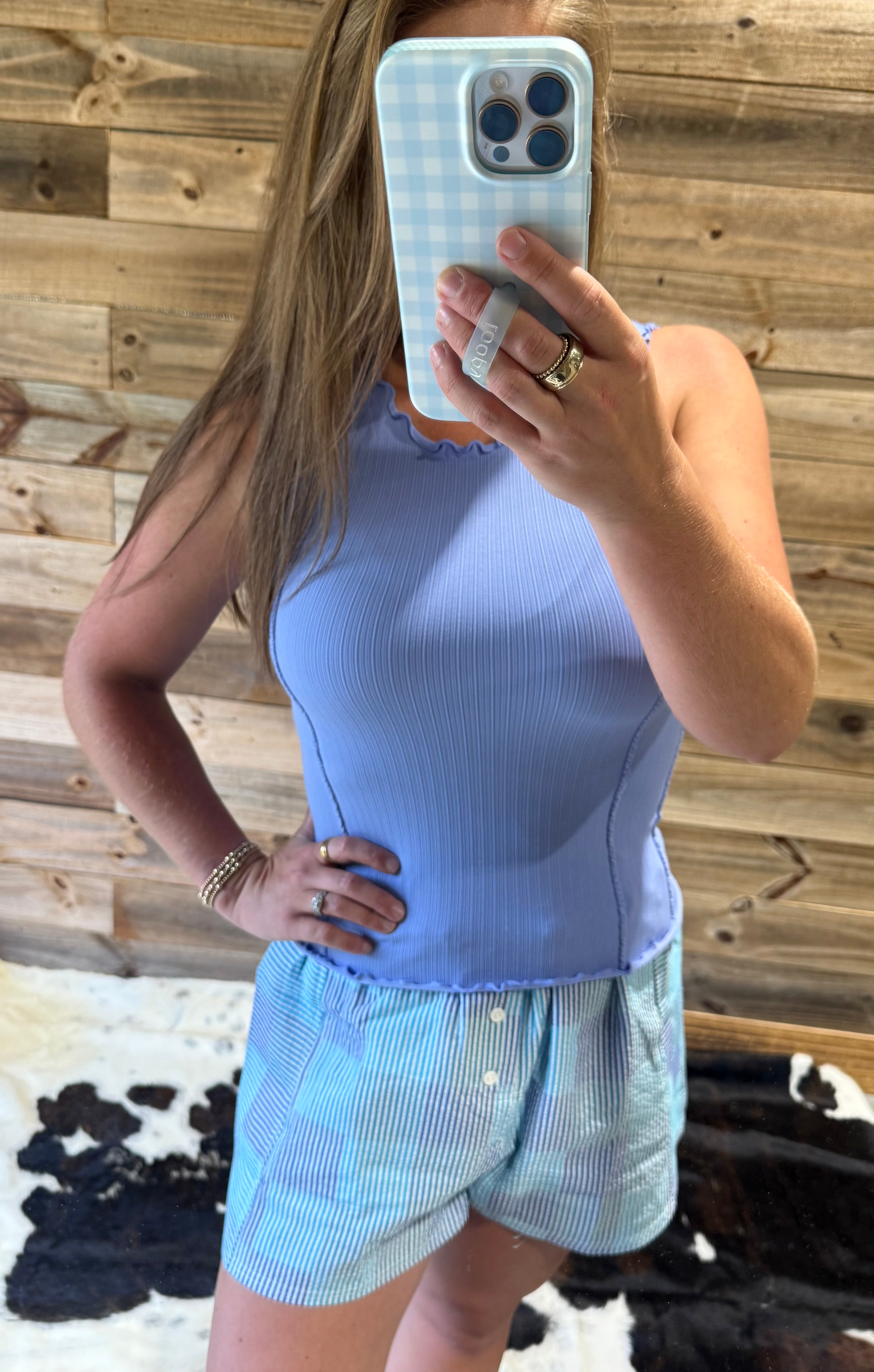Lettuce Hem Top: Blue