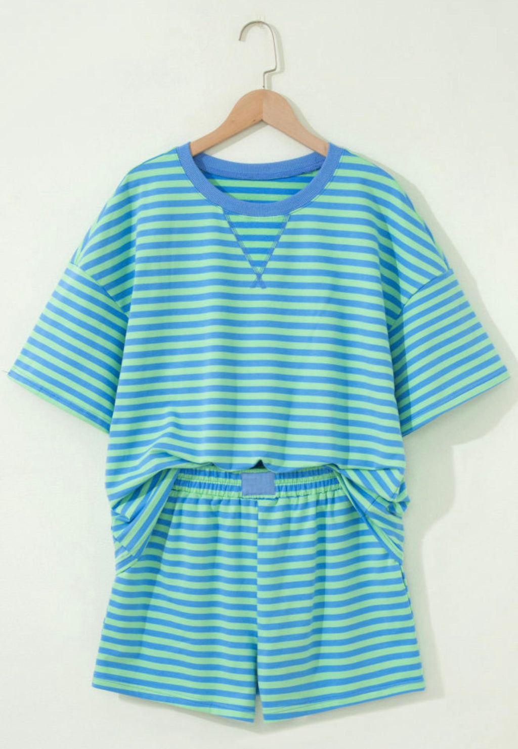 Blue/Green Striped Short Set