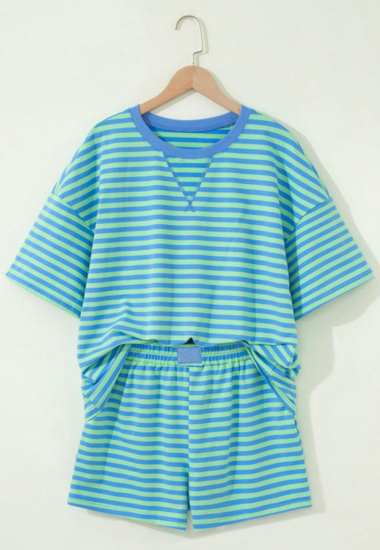 Blue/Green Striped Short Set