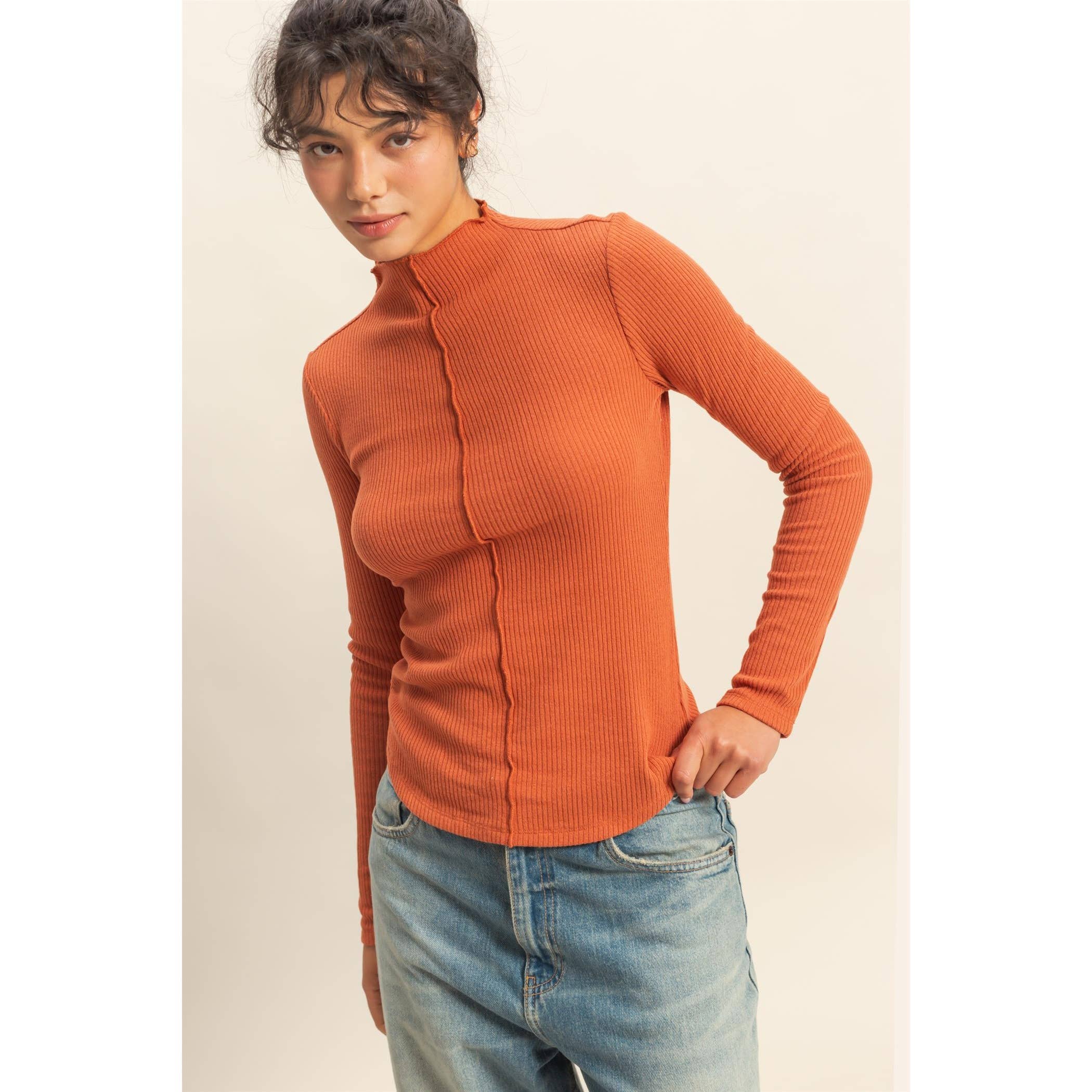 Orange Ribbed/Seam Detail Top