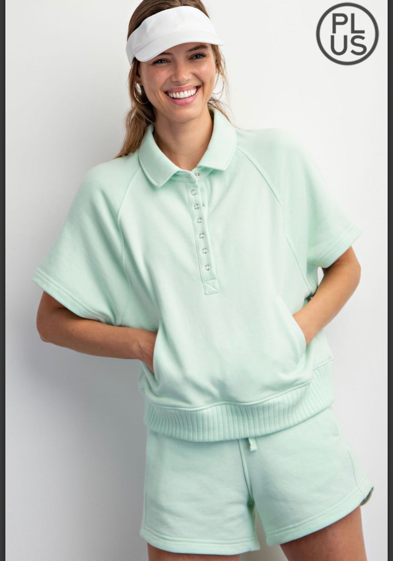 Mint Half Button Top - RM - Plus
