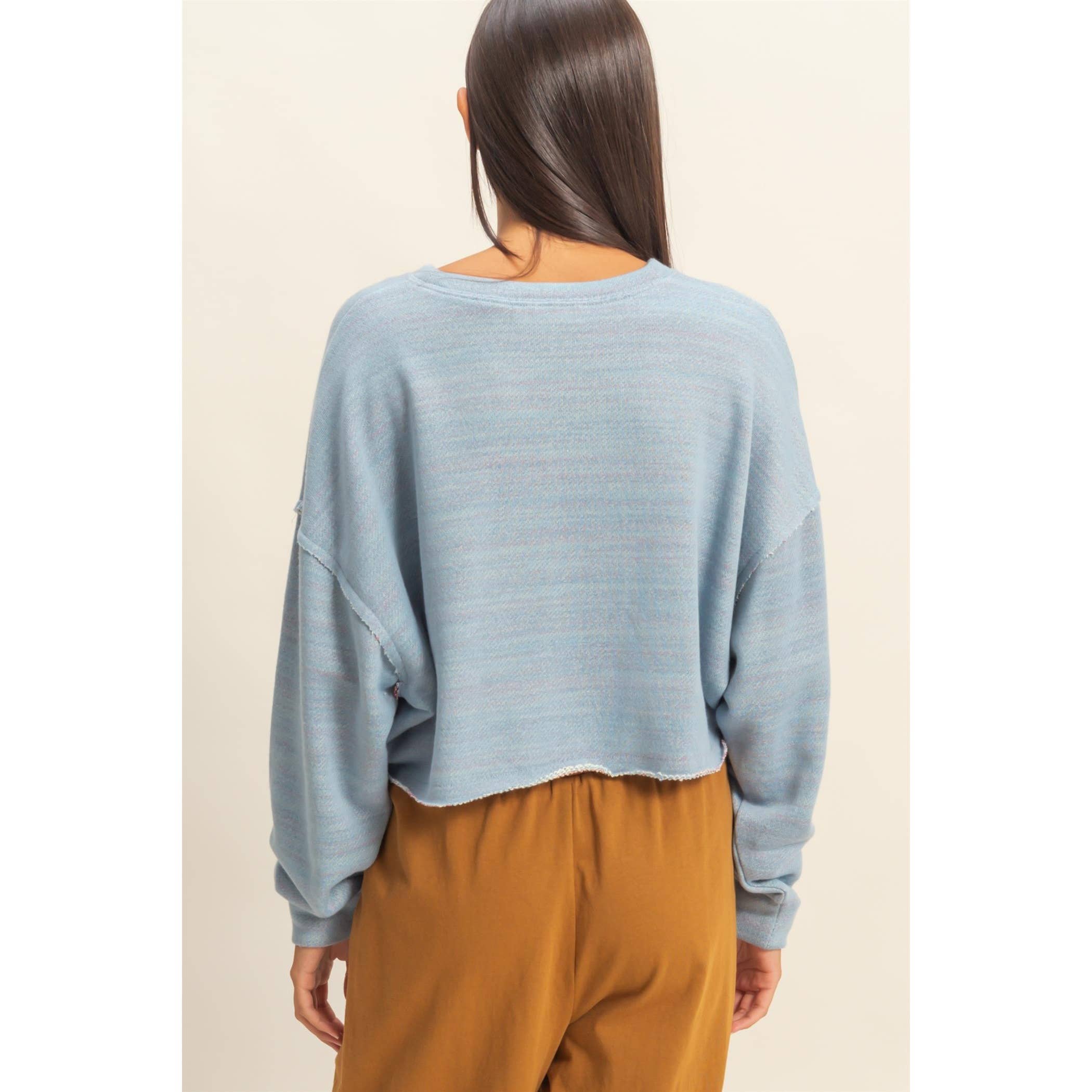 Drop-Shoulder Dusty Blue Top