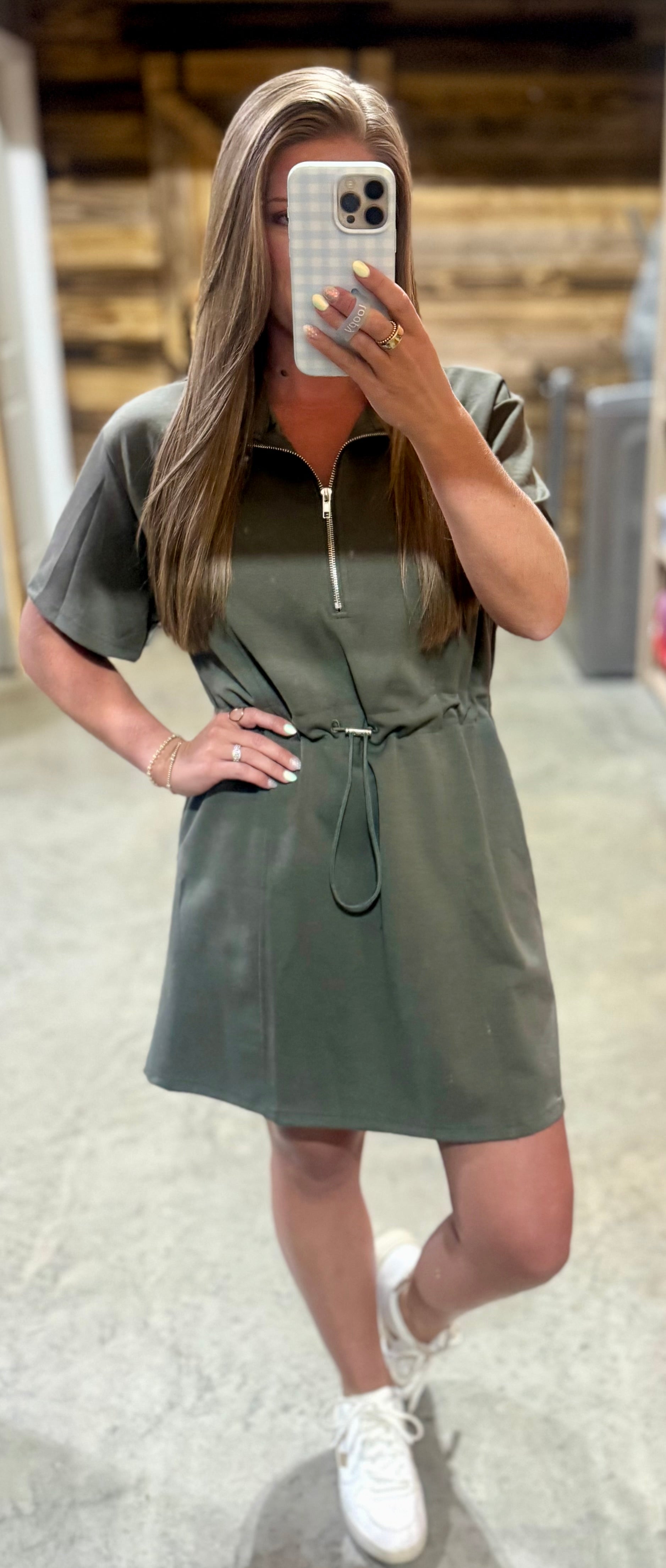Olive Half Zip Dress