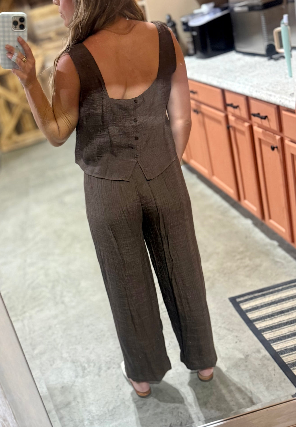 Brown Button Back Top