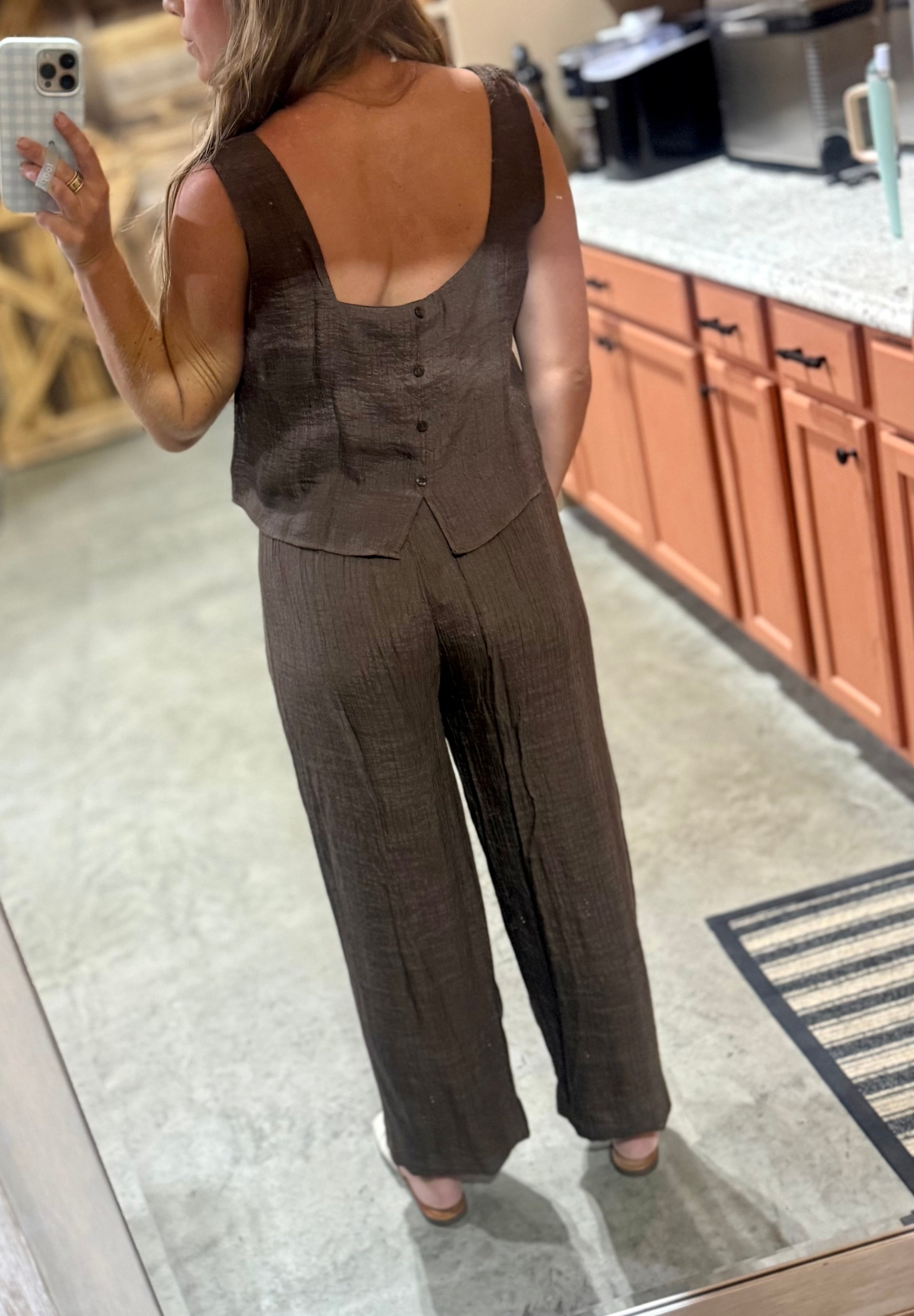 Brown Button Back Top