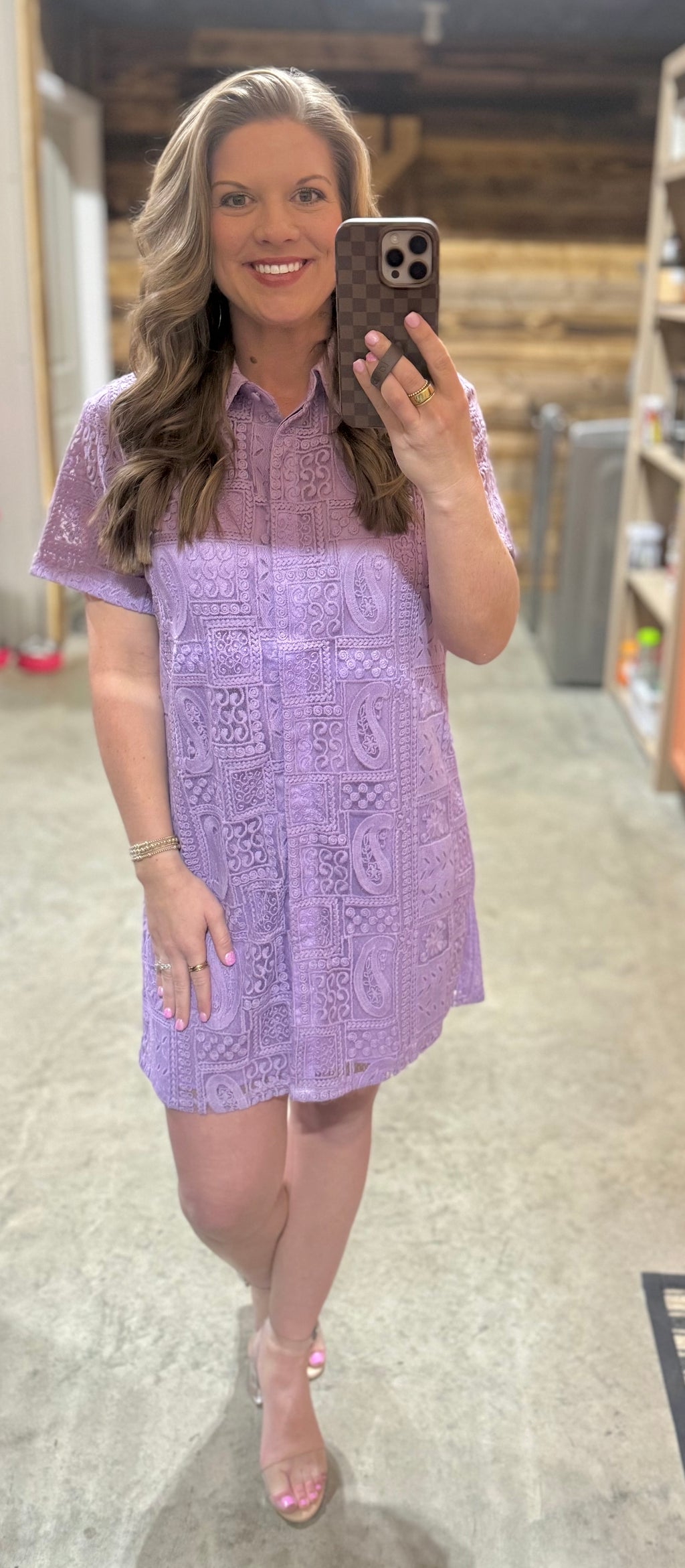 Lavender Mix Button Up Mini Dress