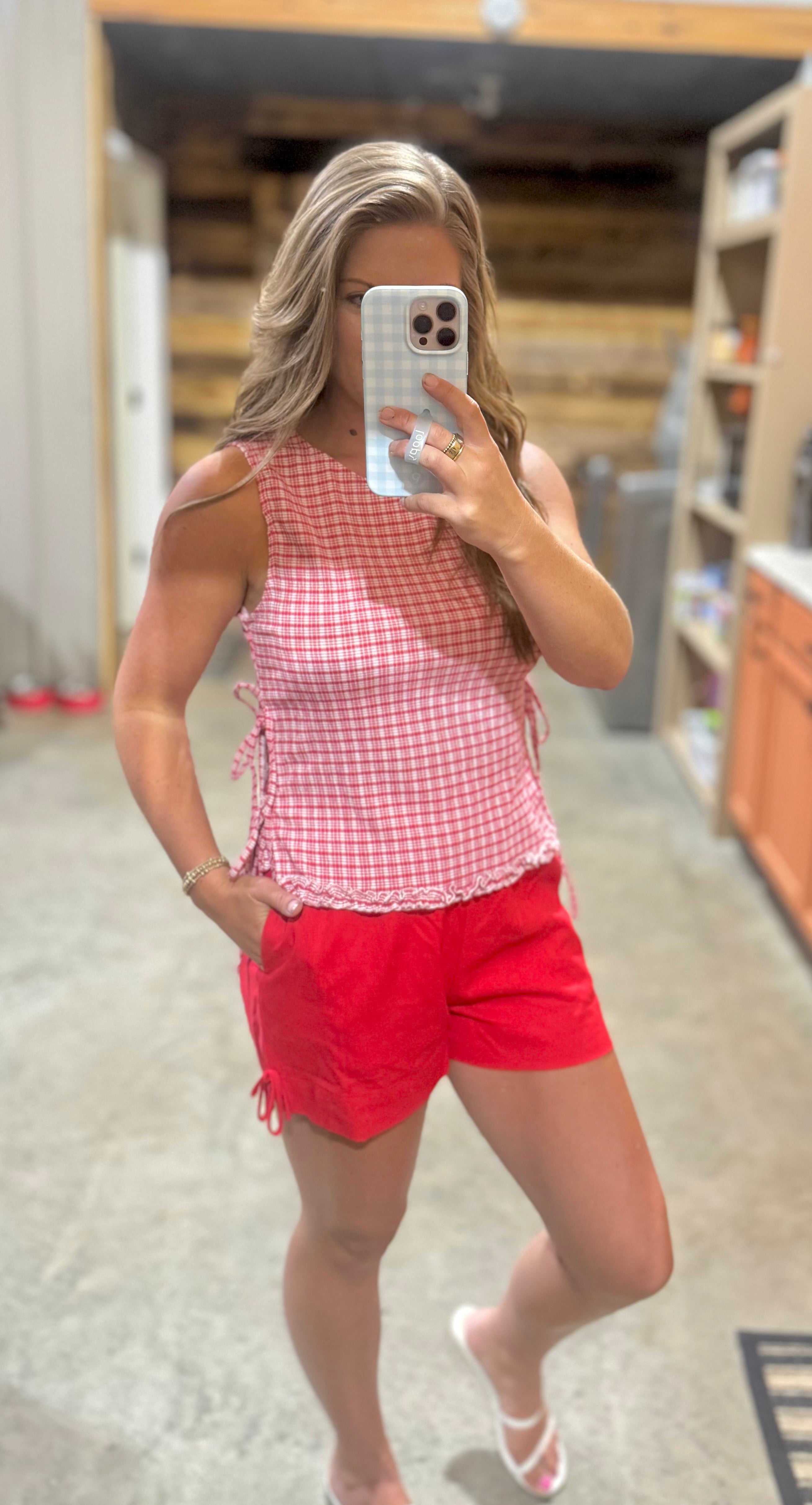 Red Gingham Side Tie Top