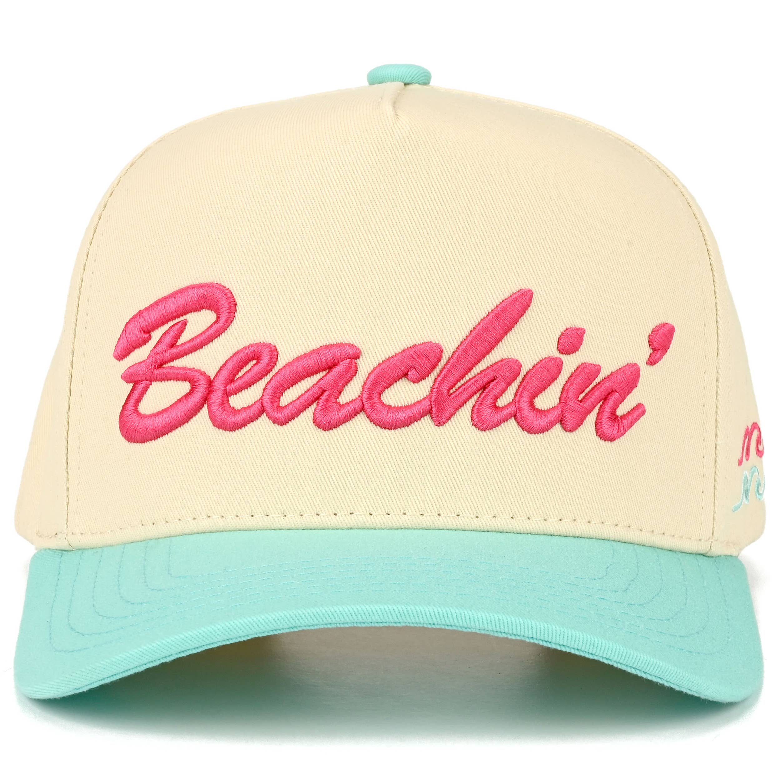 C.C BEACHIN' Letter Embroidered on Two Tone Trucker Hat: Mint