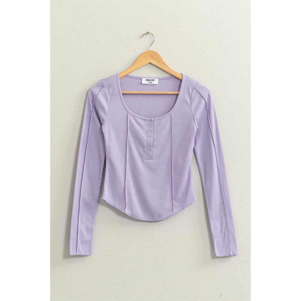 Purple Ribbed Long Sleeve Top