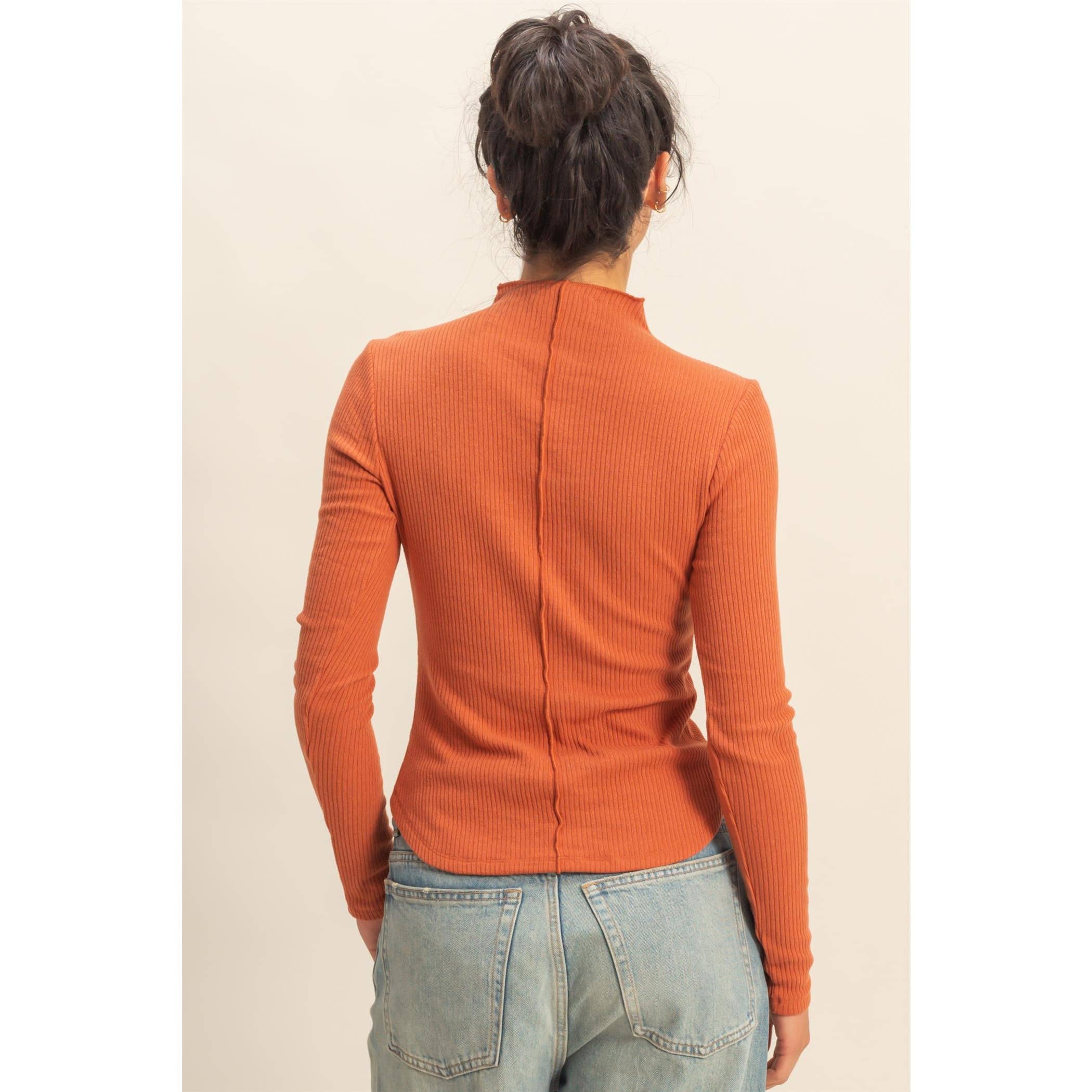 Orange Ribbed/Seam Detail Top