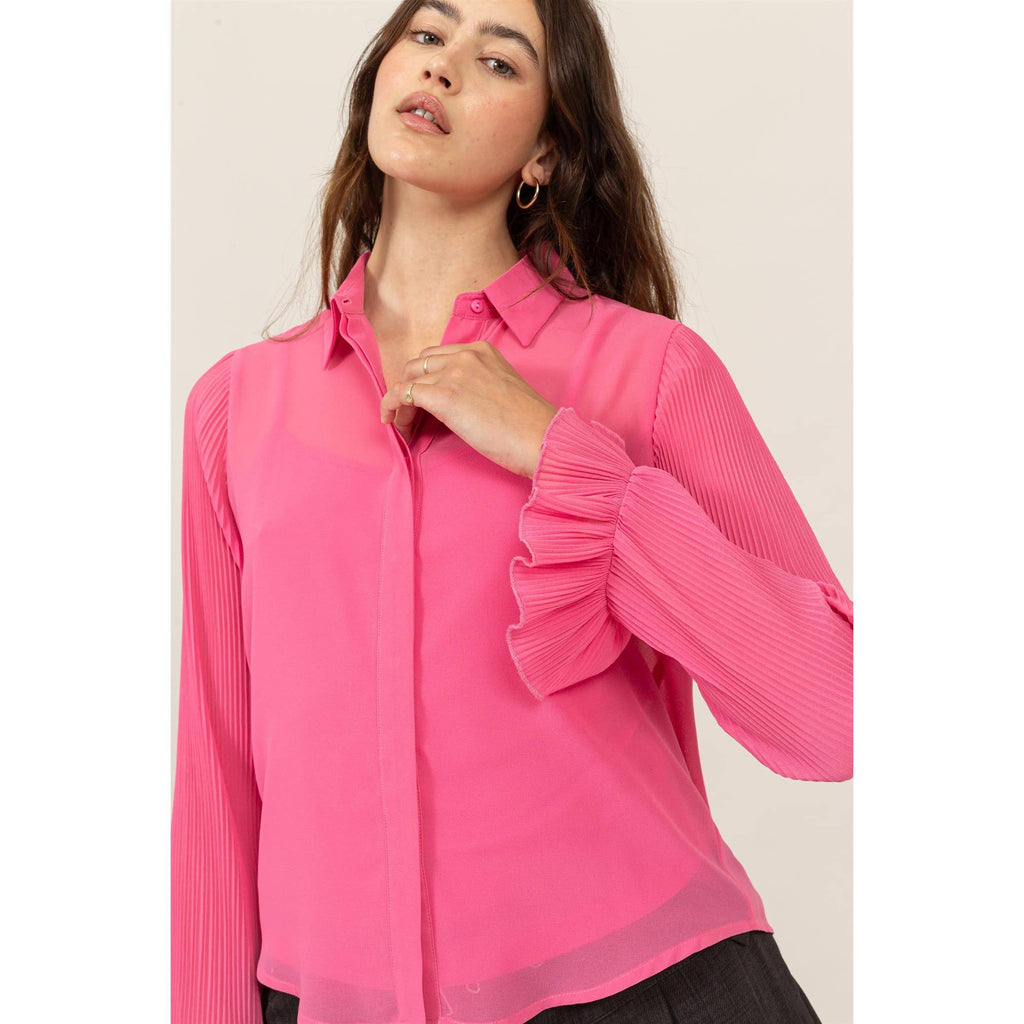 Bell Sleeve Blouse With Inside Lining: PINK / S-M-L(2-2-2)