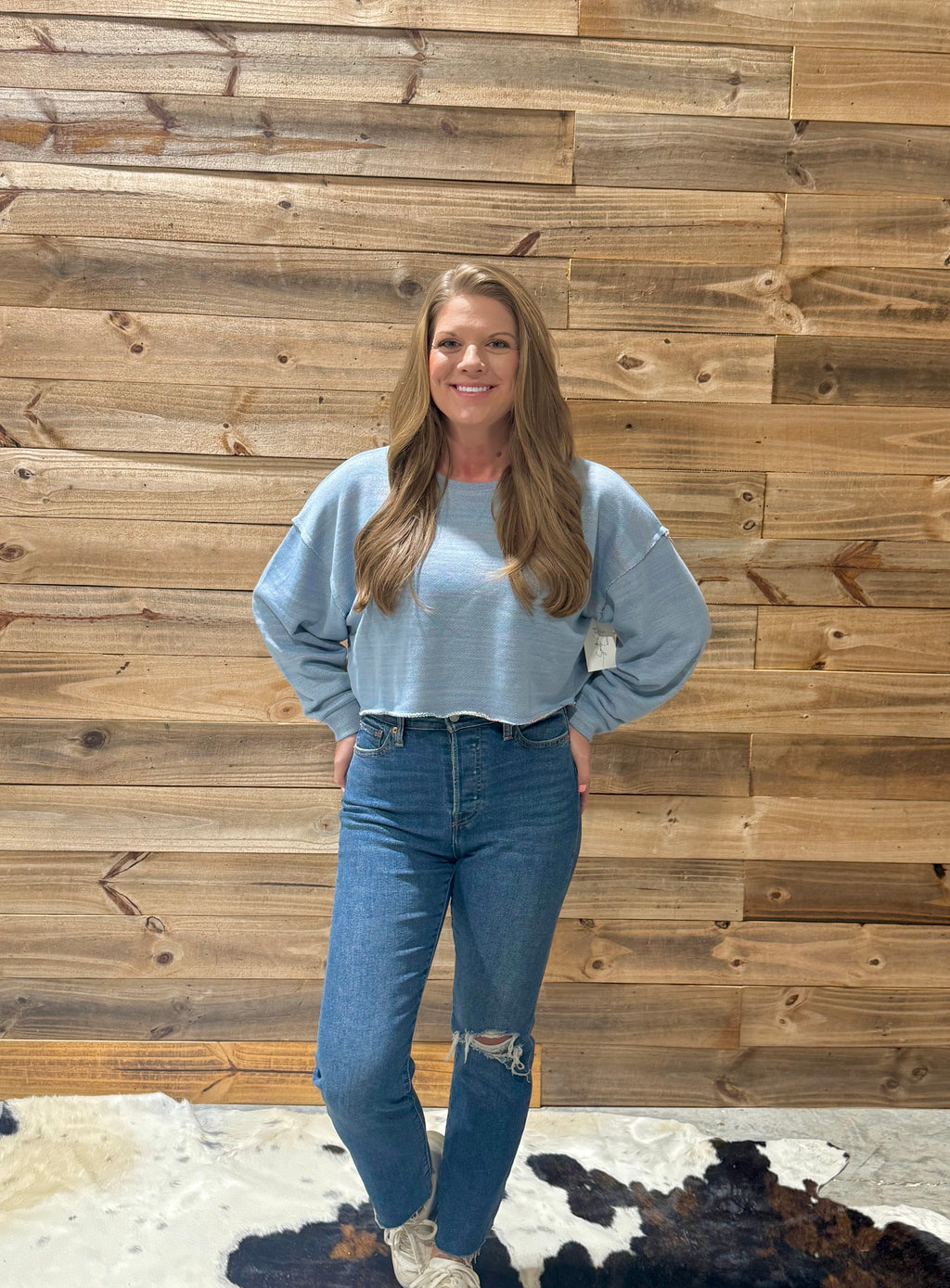 Drop-Shoulder Dusty Blue Top