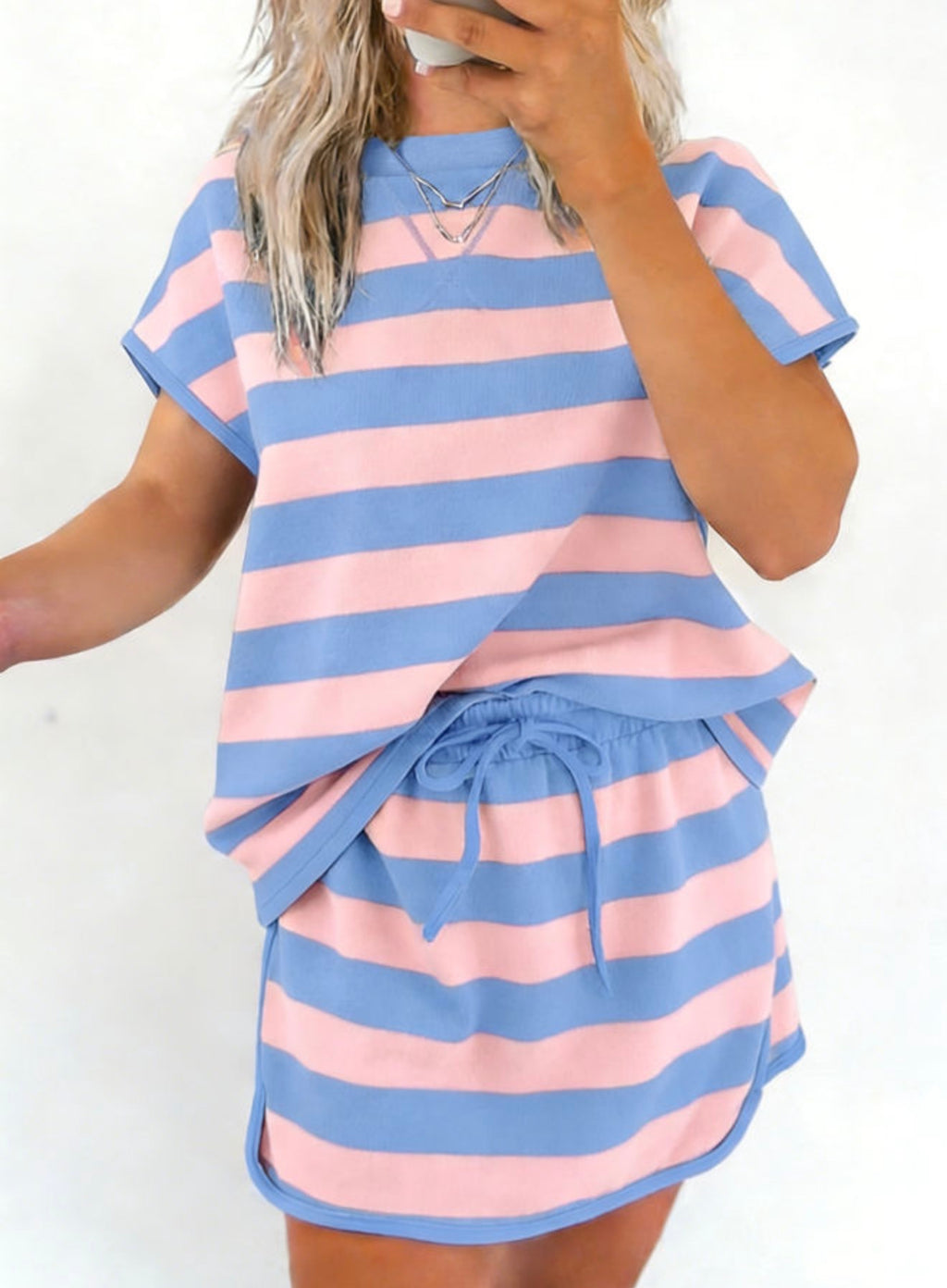 Blue/Pink Striped Skort Set