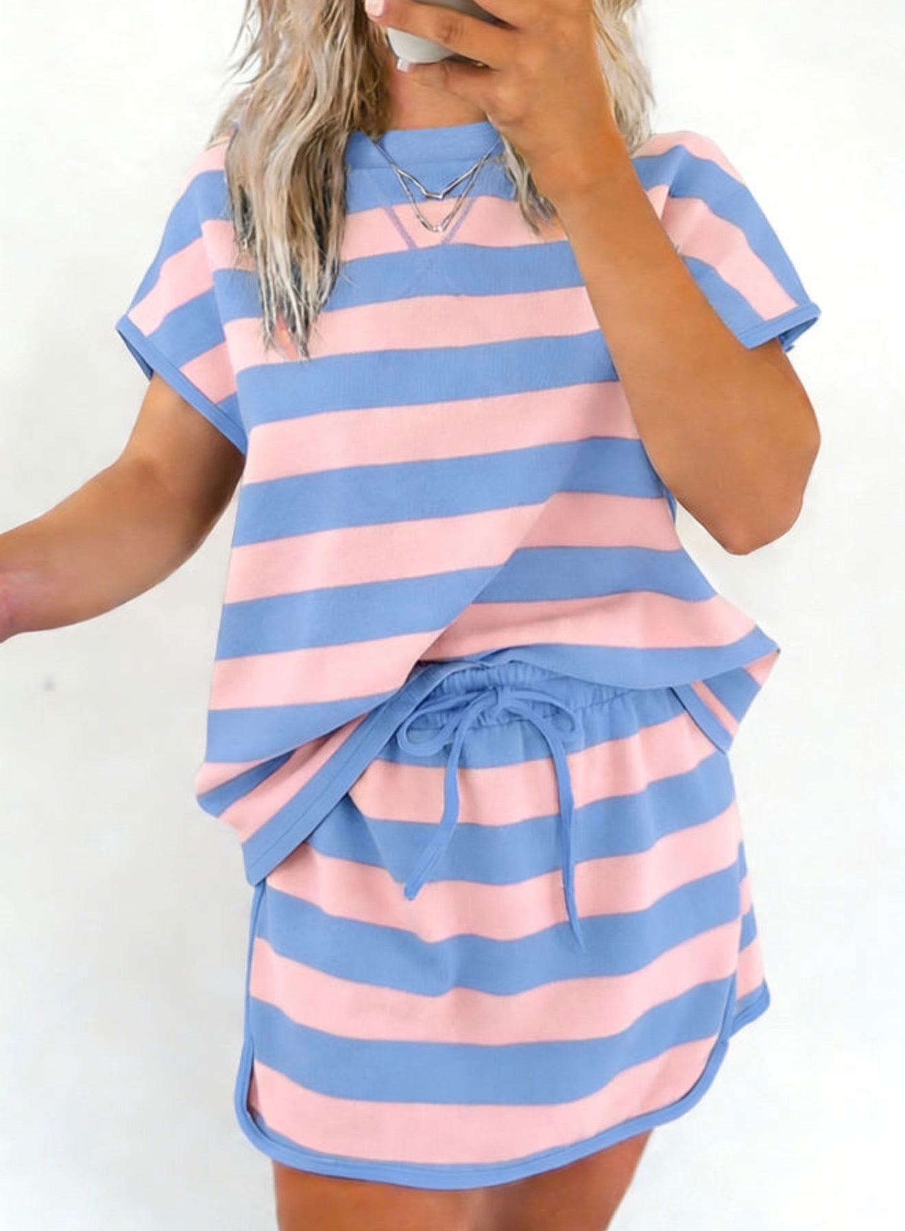 Blue/Pink Striped Skort Set