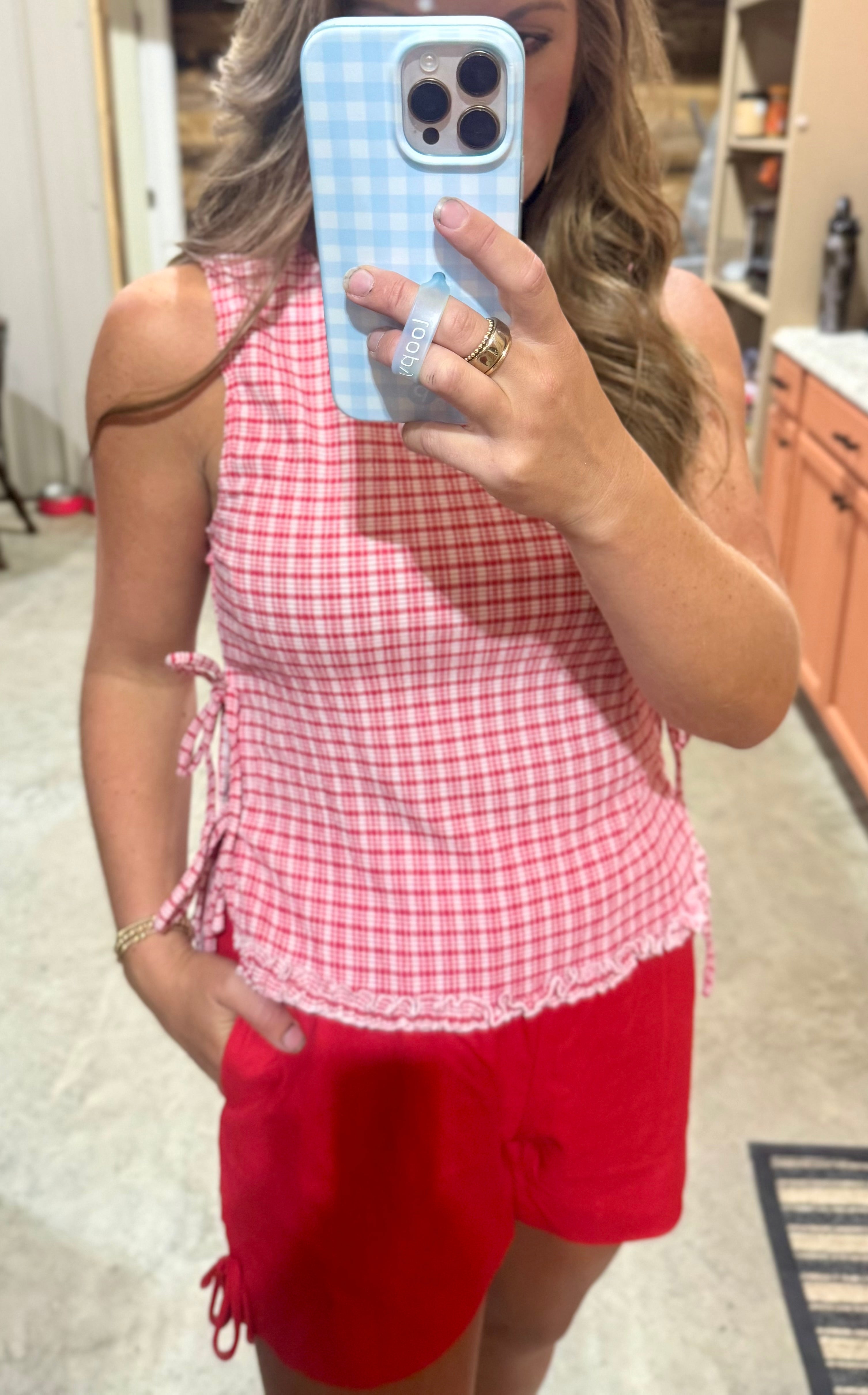 Red Gingham Side Tie Top