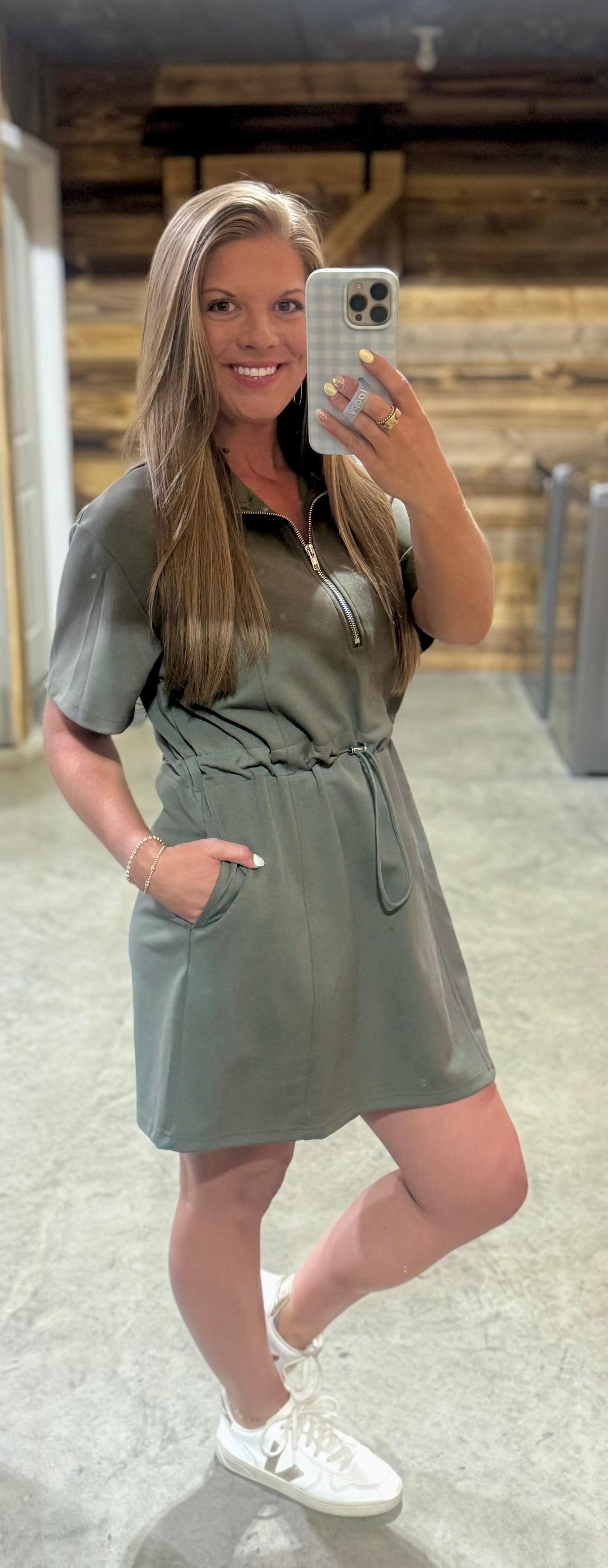 Olive Half Zip Dress