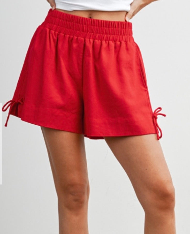 Red Side Tie Shorts