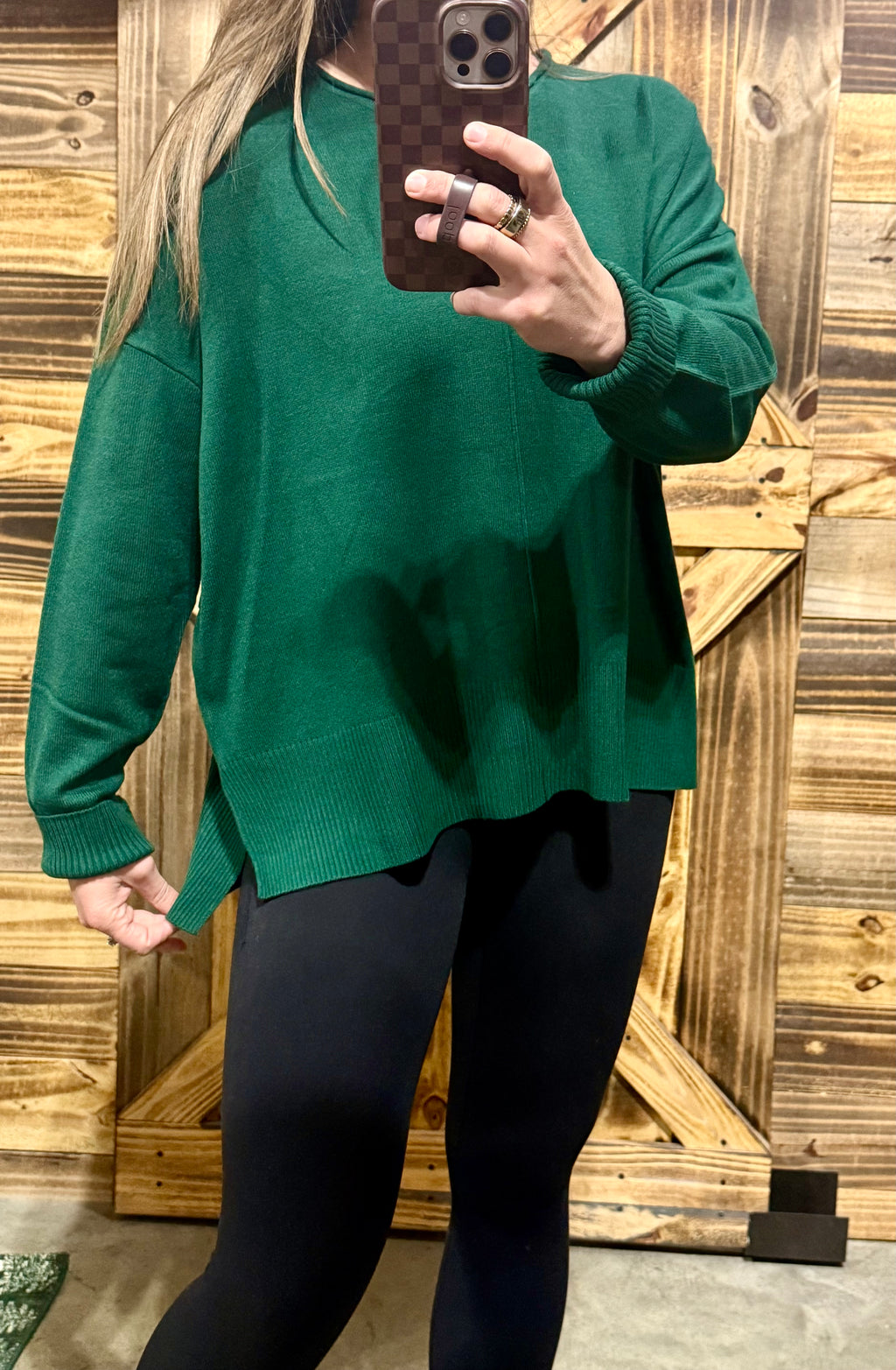 Dark Green Exposed Seam Sweater