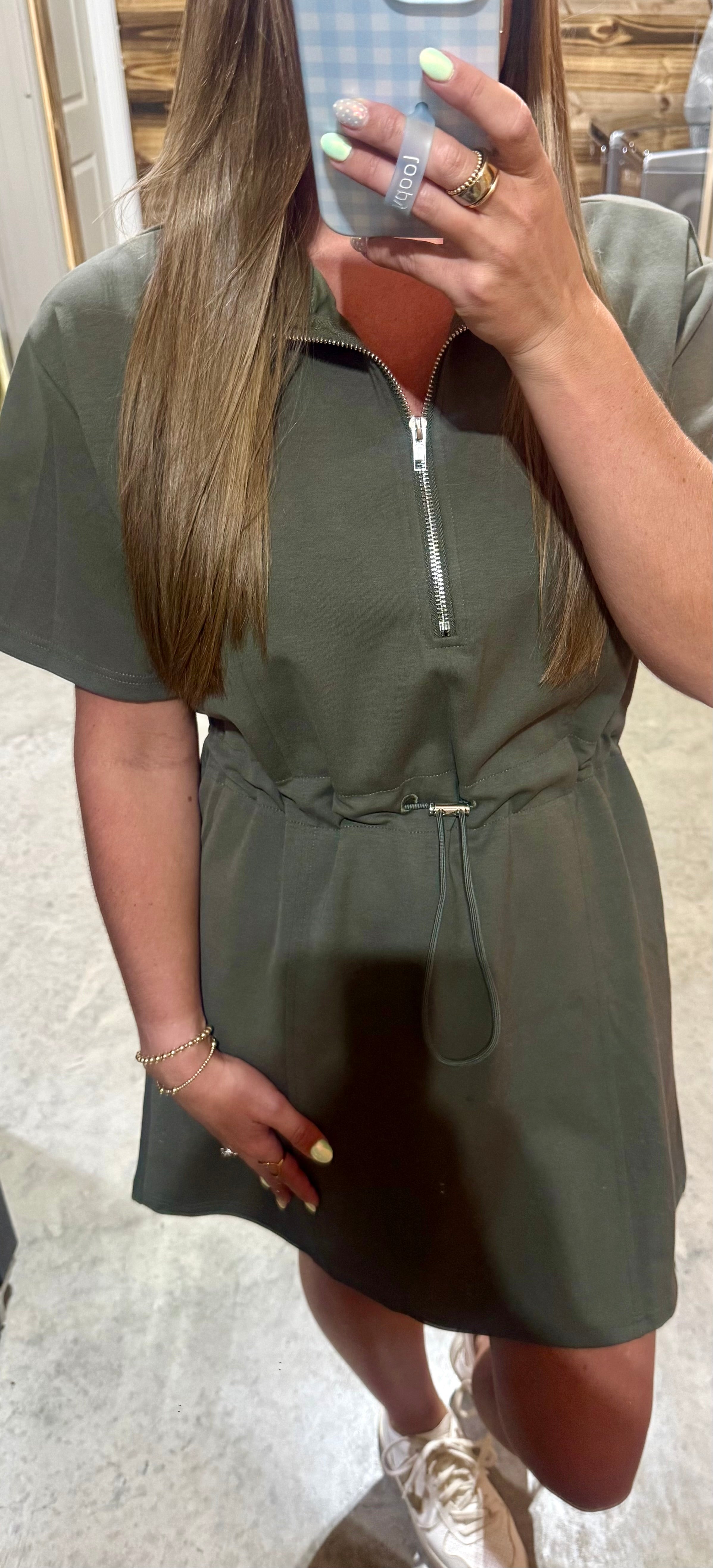 Olive Half Zip Dress