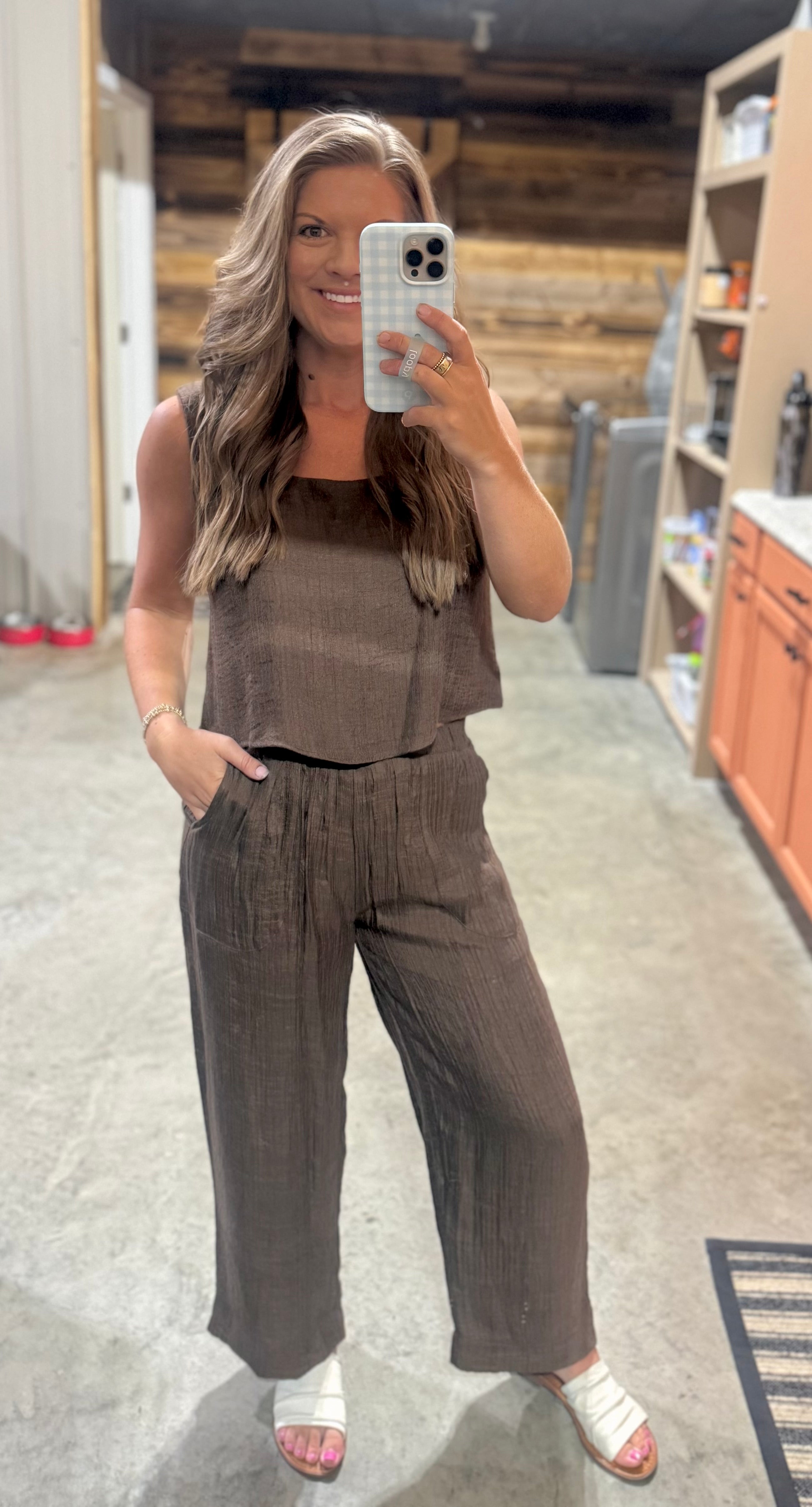 Brown Button Back Top