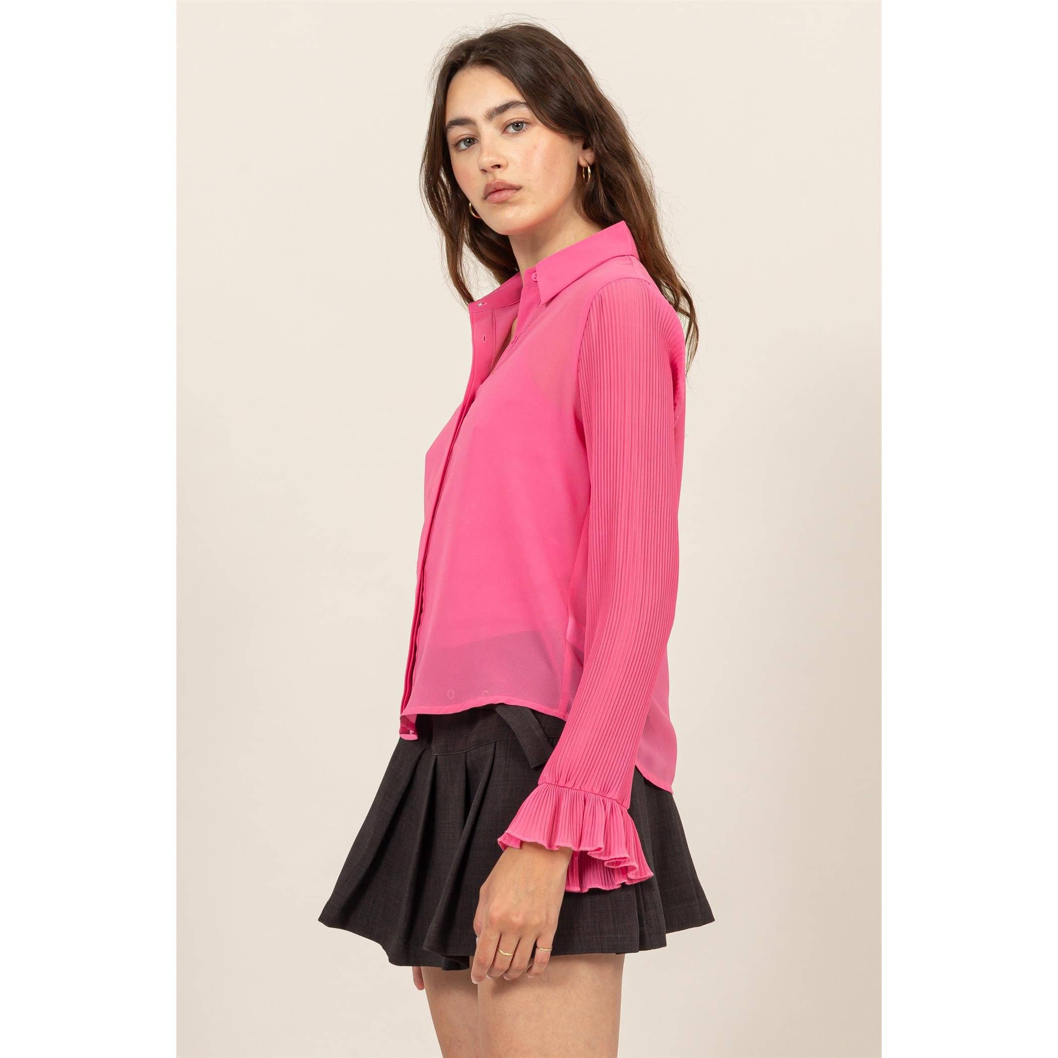 Bell Sleeve Blouse With Inside Lining: PINK / S-M-L(2-2-2)