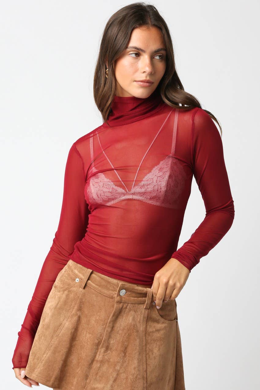 Burgundy Mesh Top