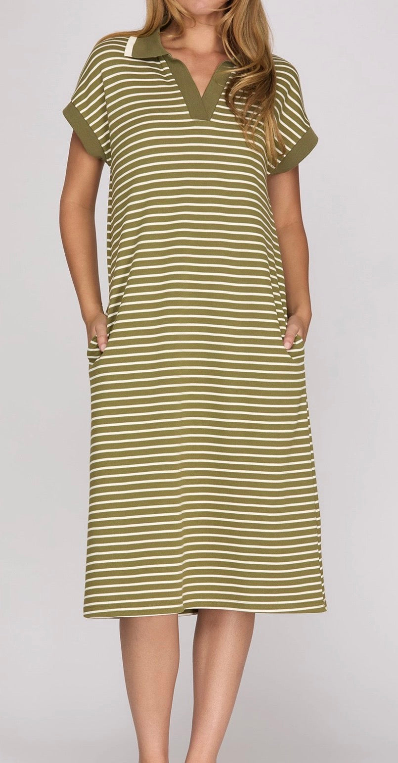 Green Striped Midi Dress