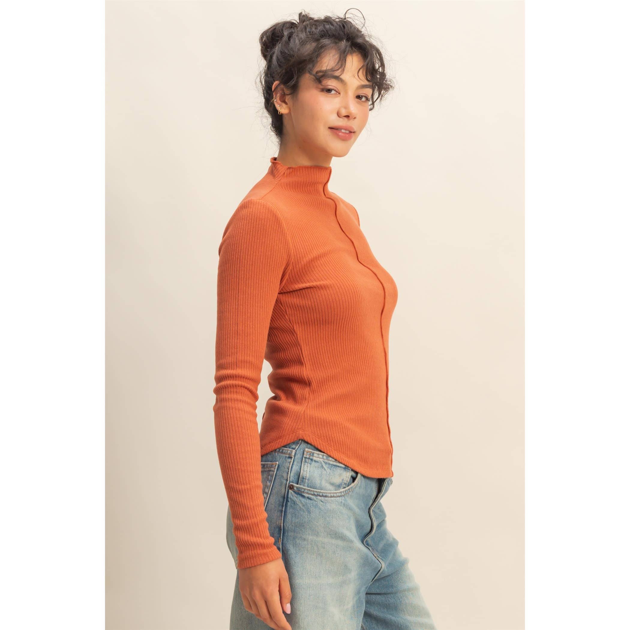Orange Ribbed/Seam Detail Top