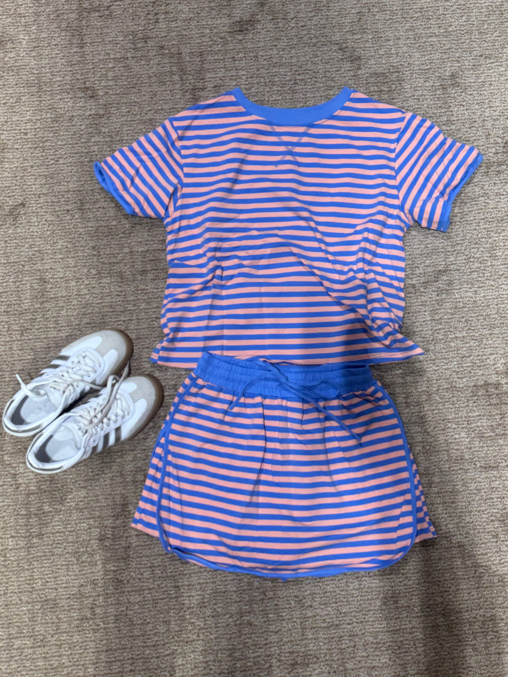 Pink/Blue Skinny Striped Skort Set