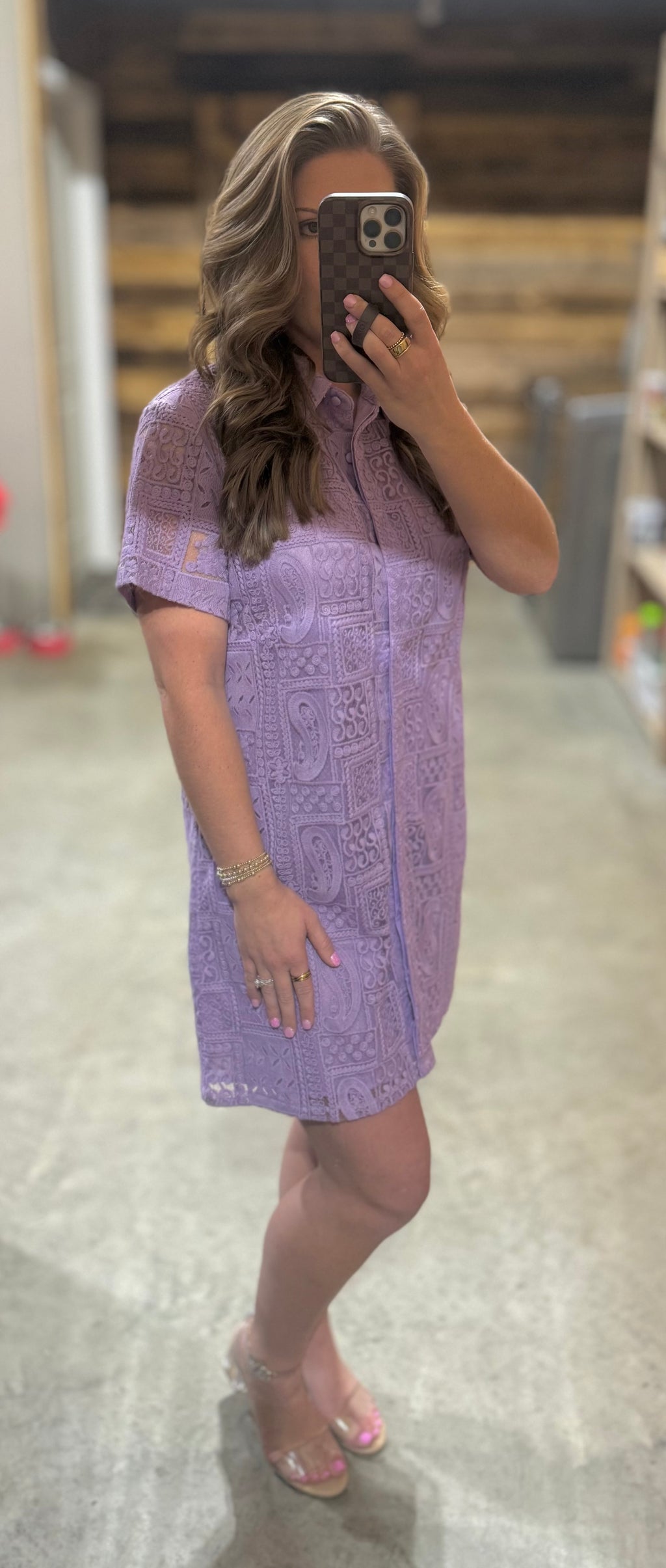 Lavender Mix Button Up Mini Dress