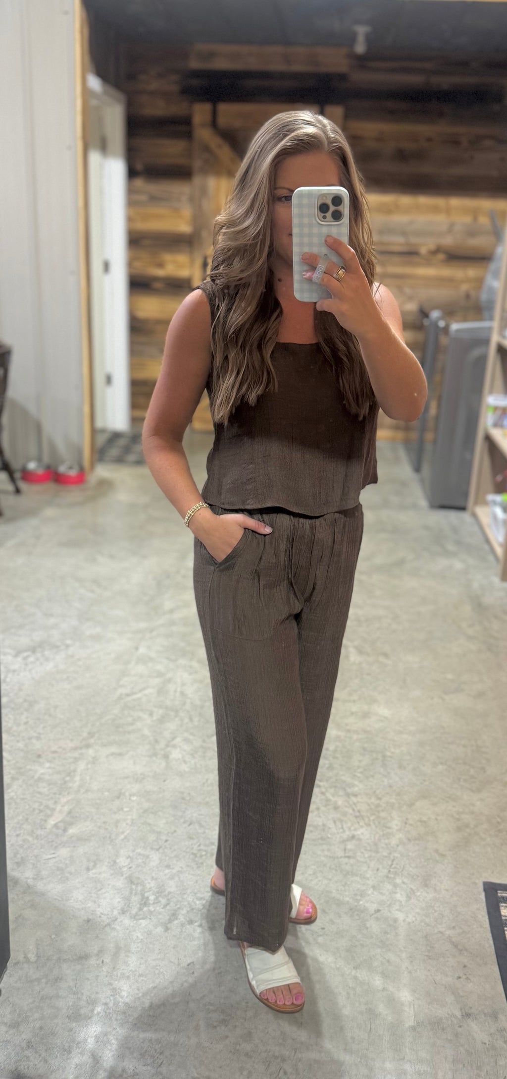 Brown Button Back Top