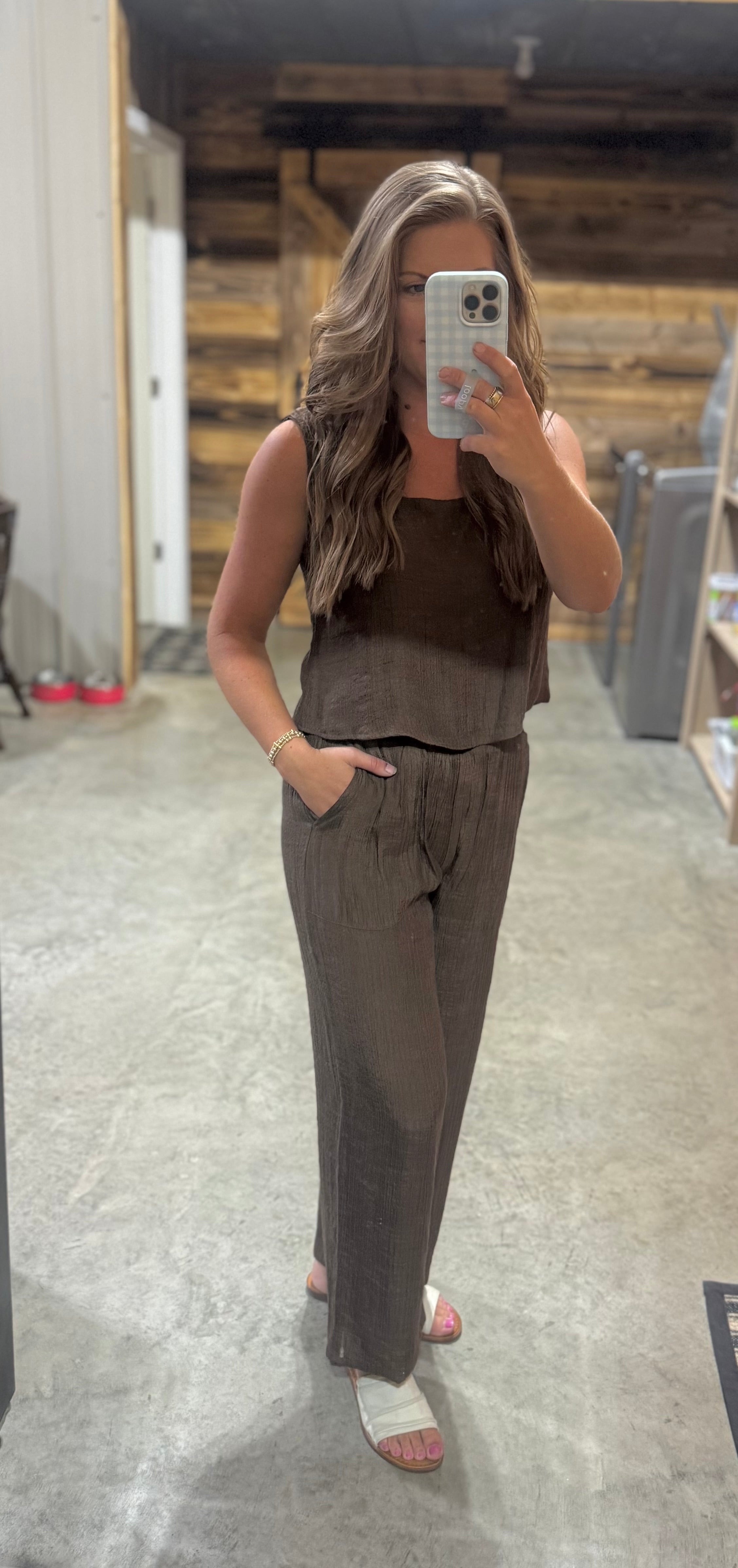 Brown Button Back Top