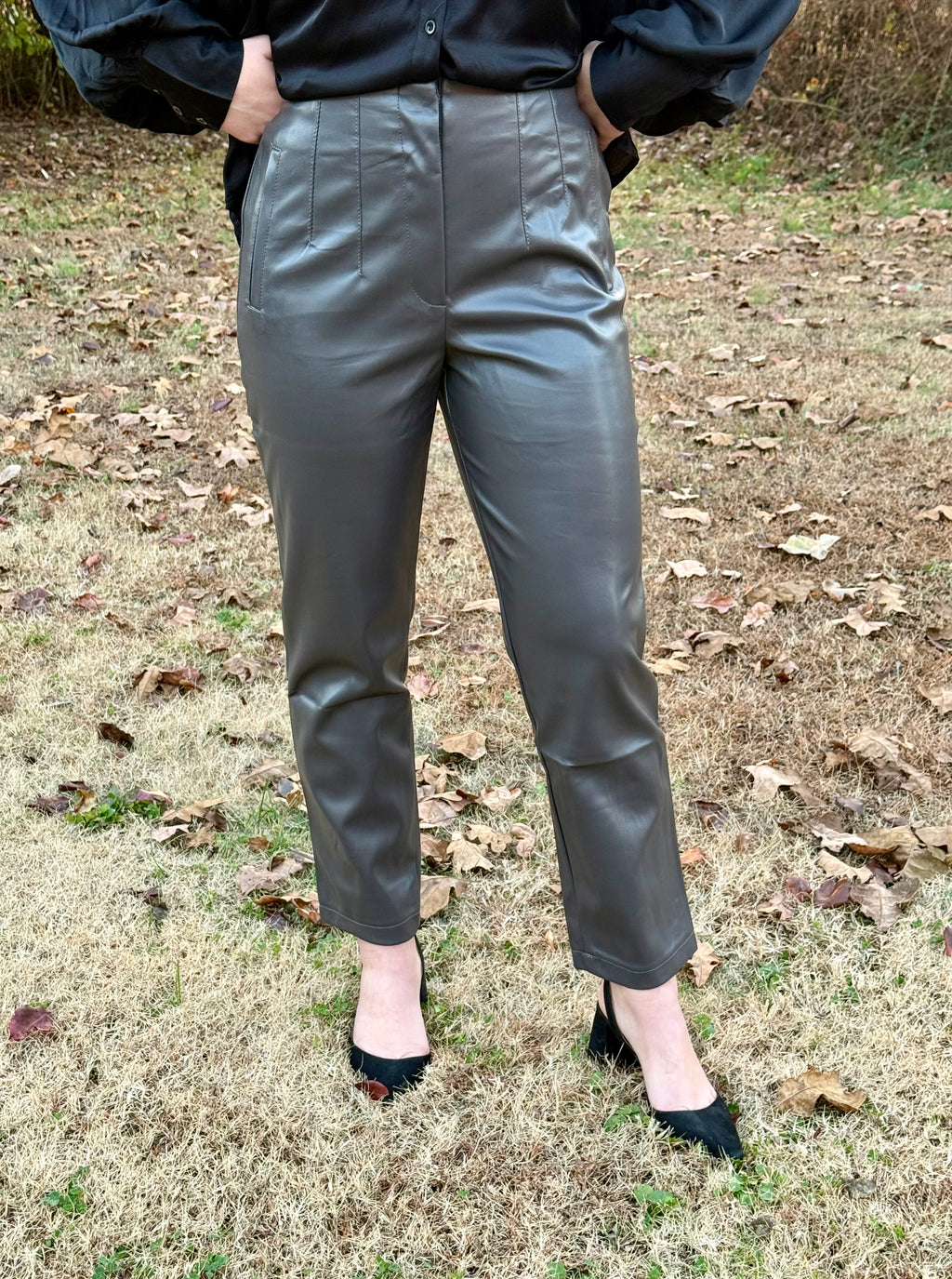 The Uptown Edge Faux Leather Pants (Gray)
