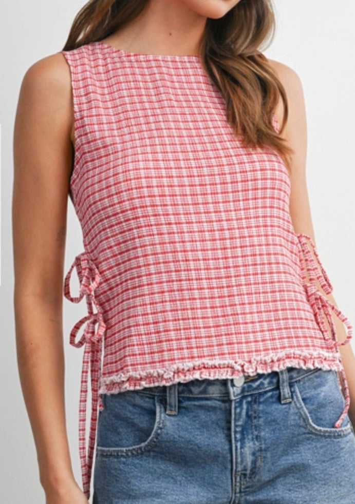 Red Gingham Side Tie Top
