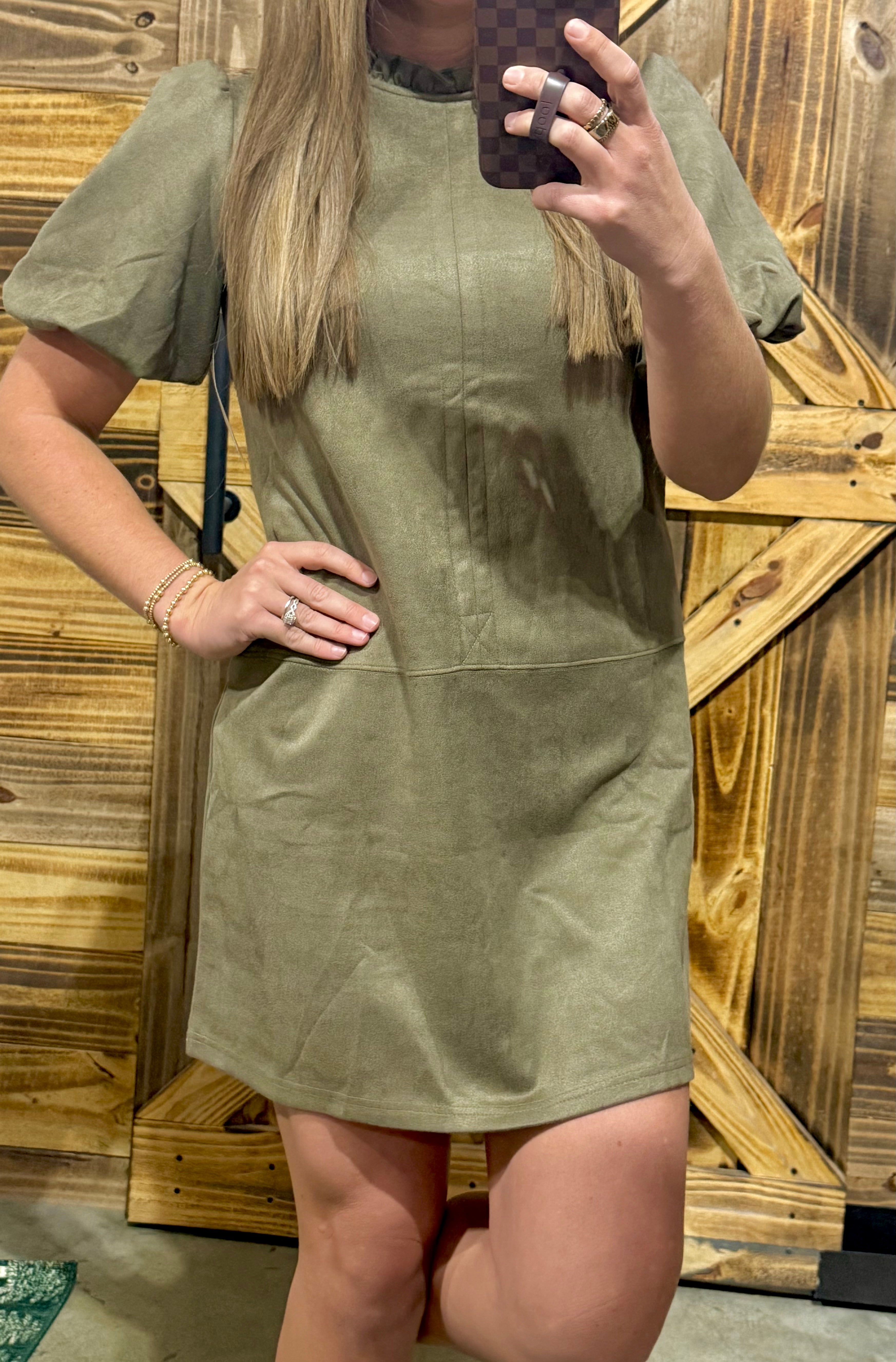 Olive Suede Dress
