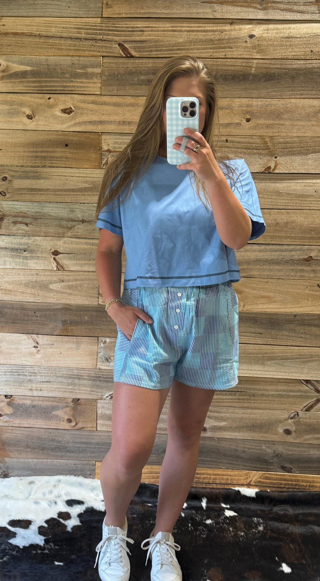 Stitch Detail Top: BLUE