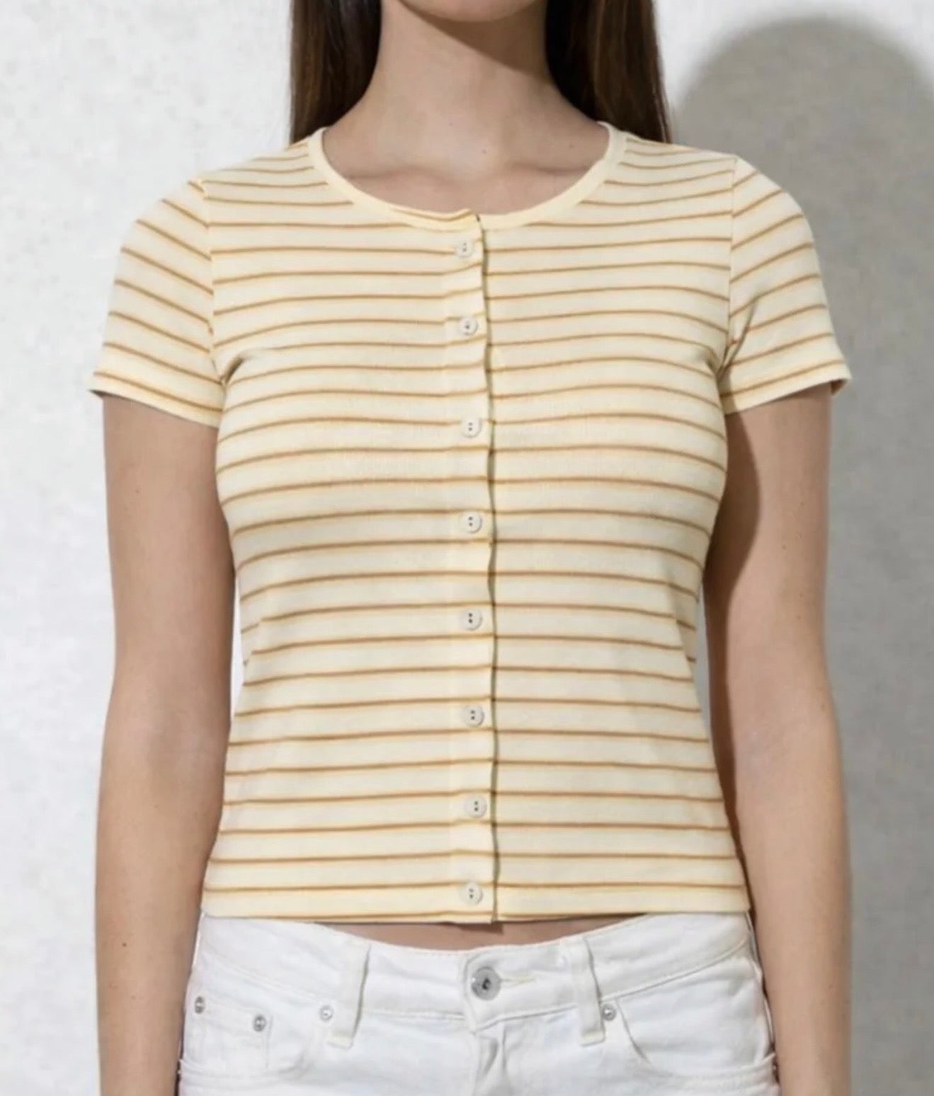 Yellow Striped Button Top