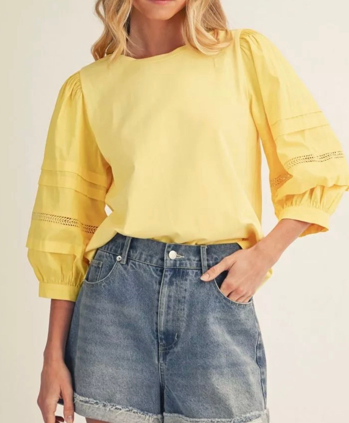 Yellow Lace Sleeve Top
