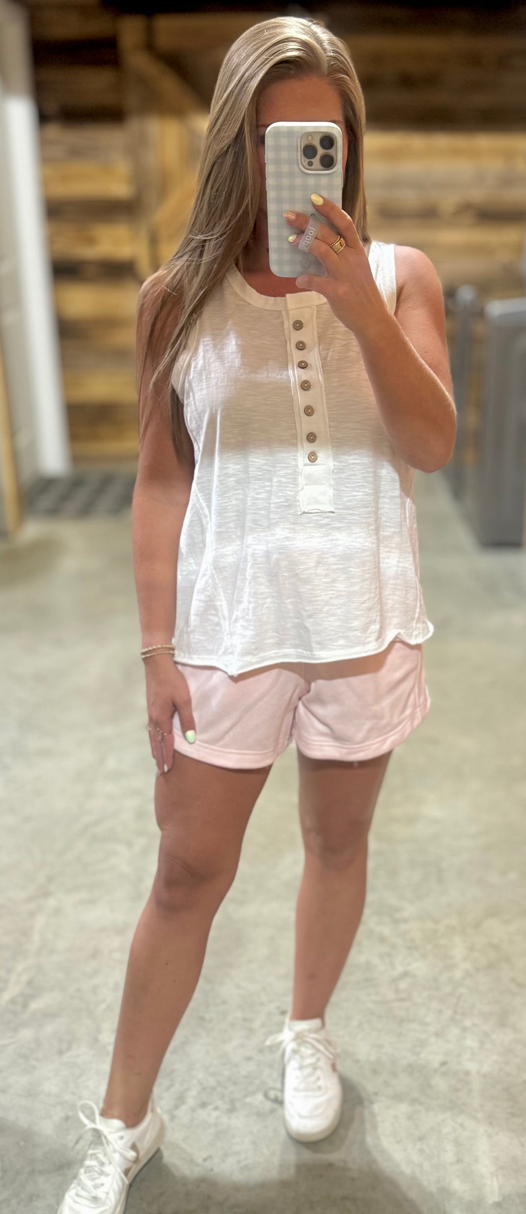 White Washed Button Top