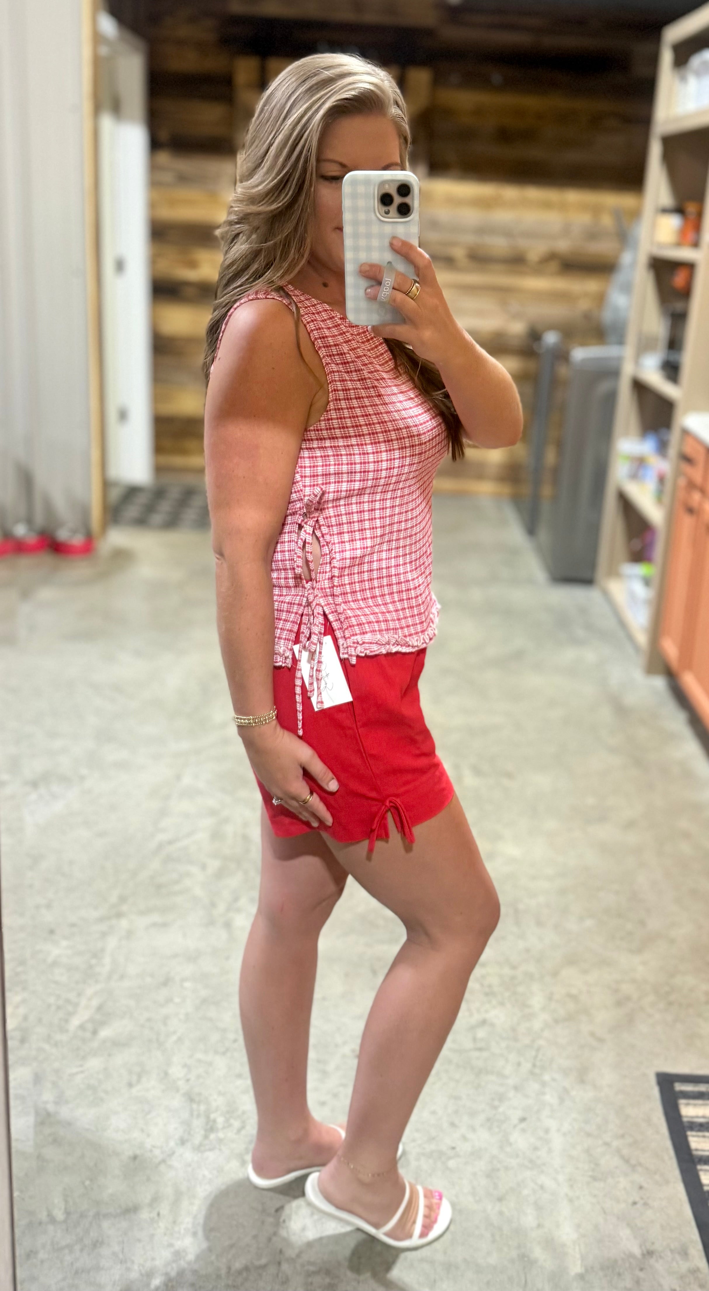 Red Gingham Side Tie Top