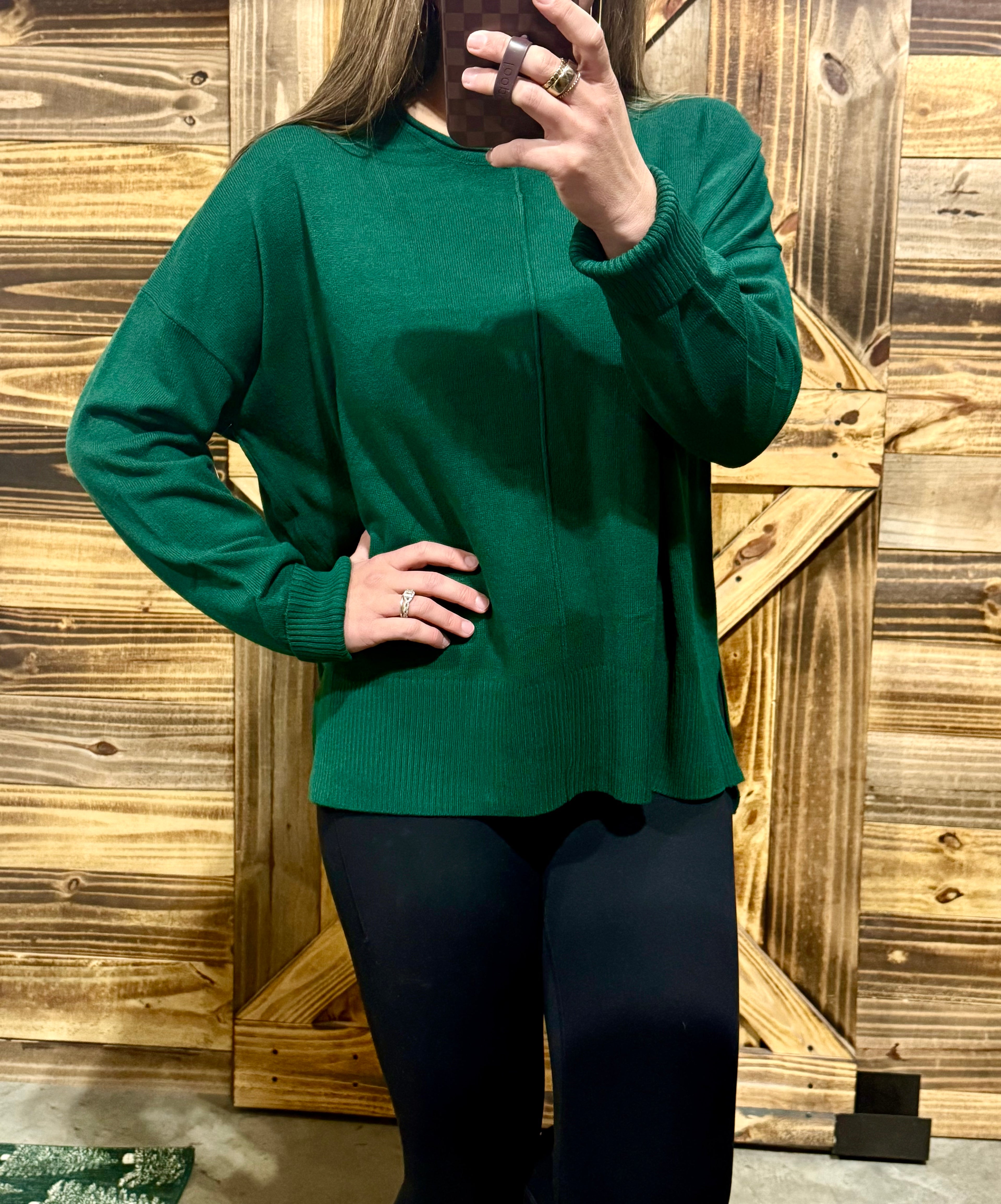 Dark Green Exposed Seam Sweater