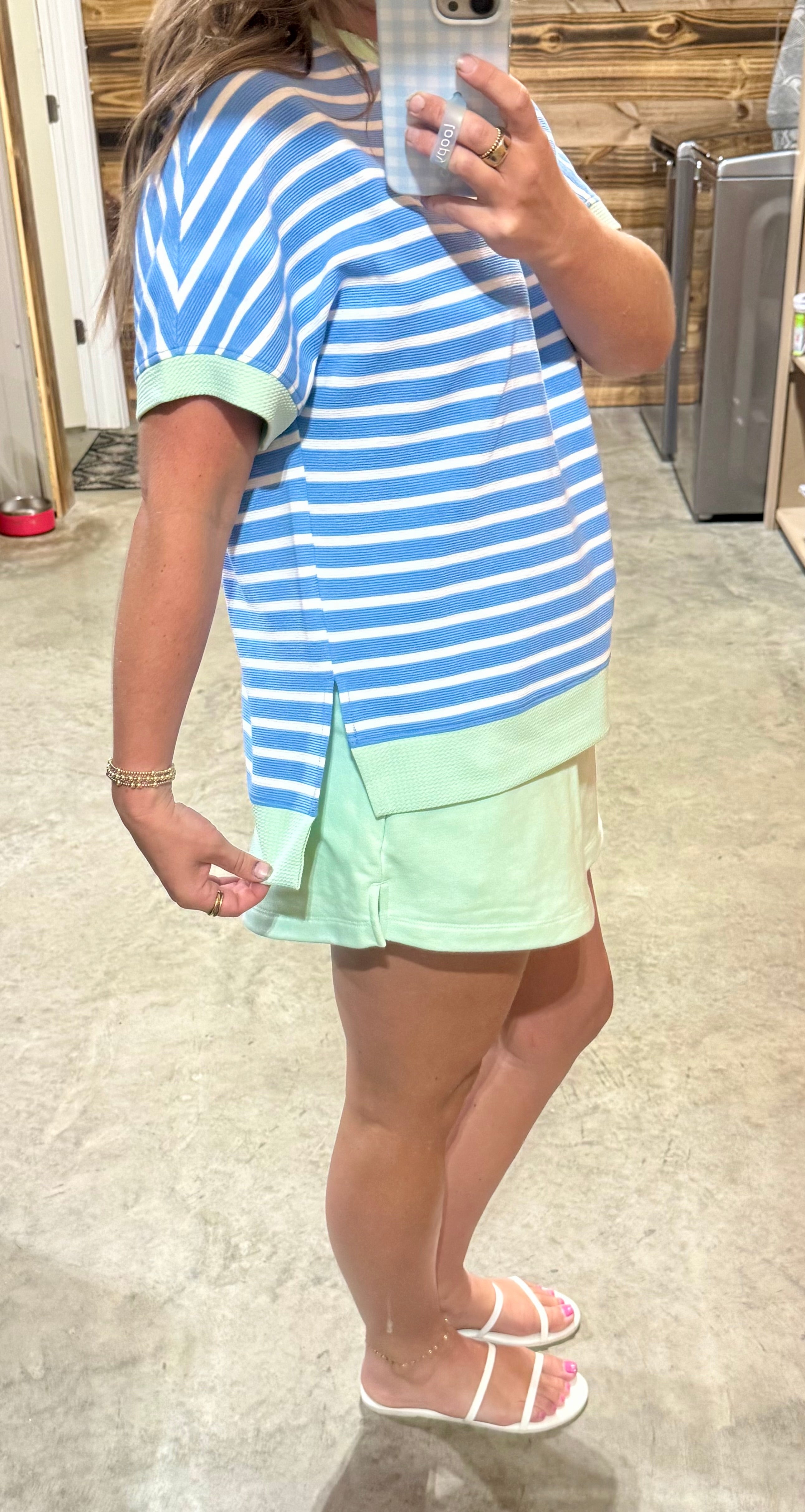 Blue/White/Mint Top