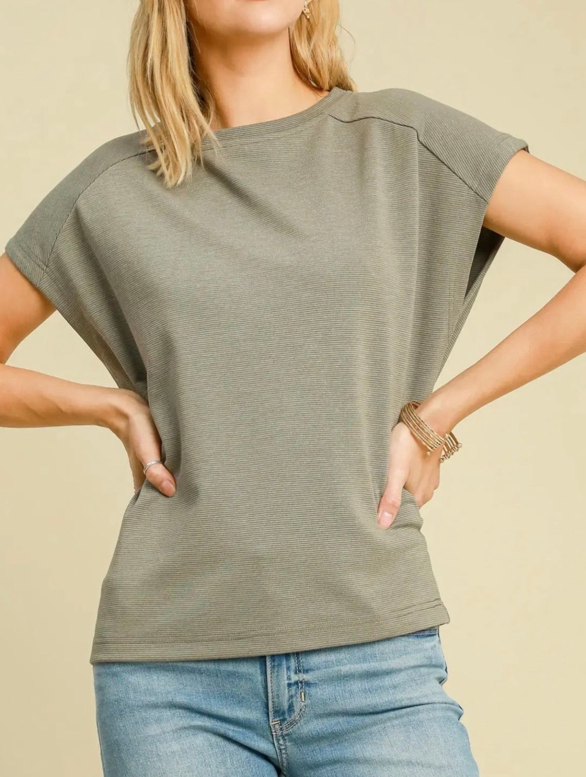 Green Textured Cap Sleeve Top (Umgee)