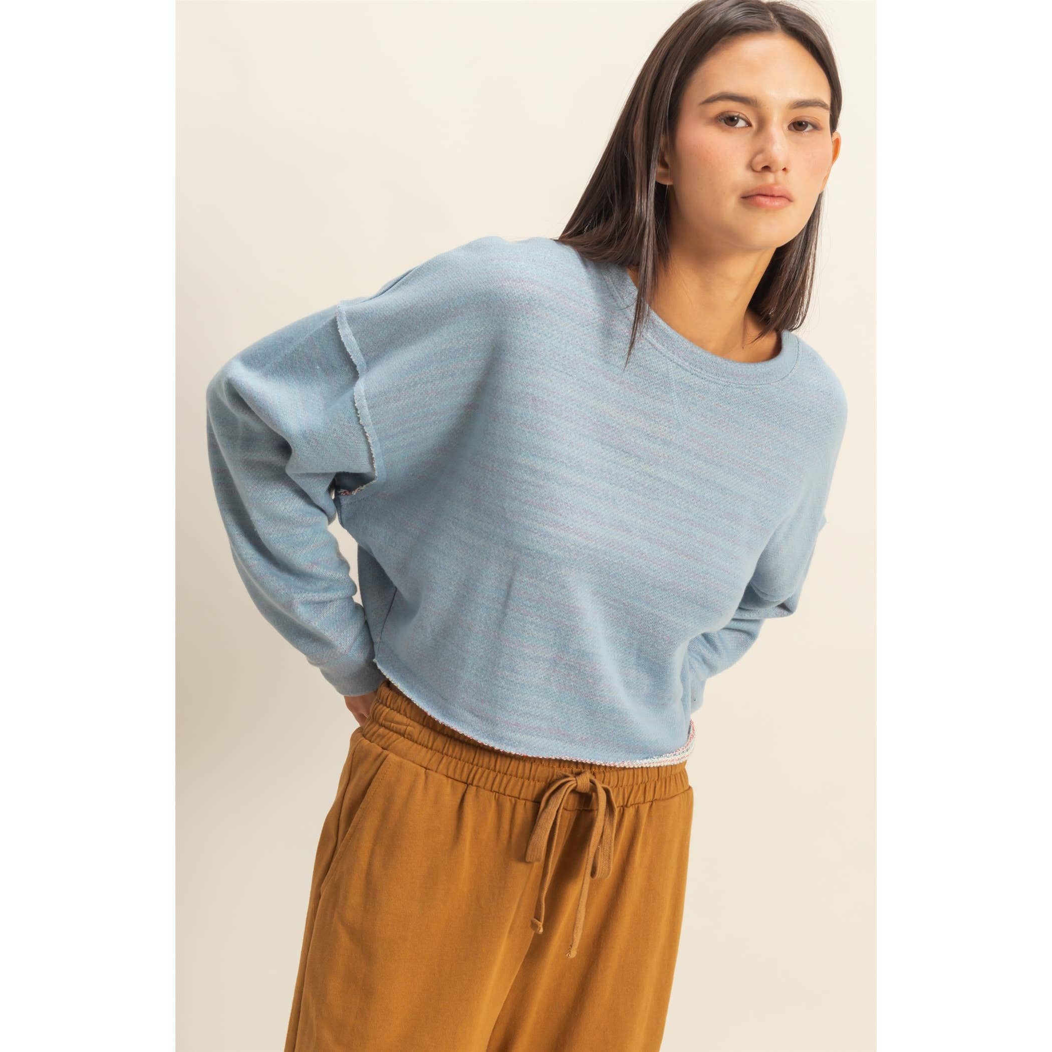 Drop-Shoulder Dusty Blue Top