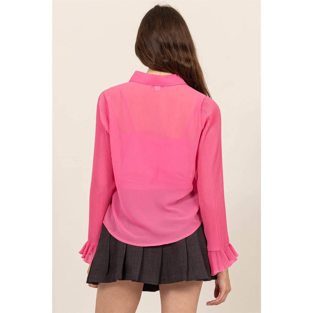 Bell Sleeve Blouse With Inside Lining: PINK / S-M-L(2-2-2)