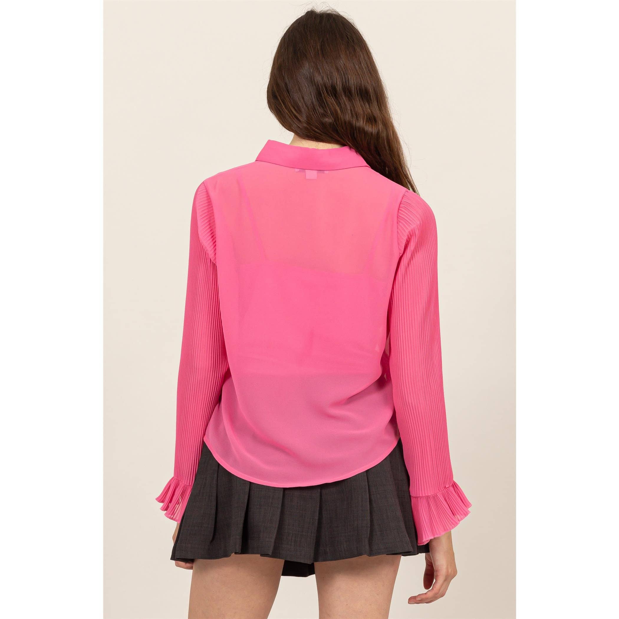 Bell Sleeve Blouse With Inside Lining: PINK / S-M-L(2-2-2)