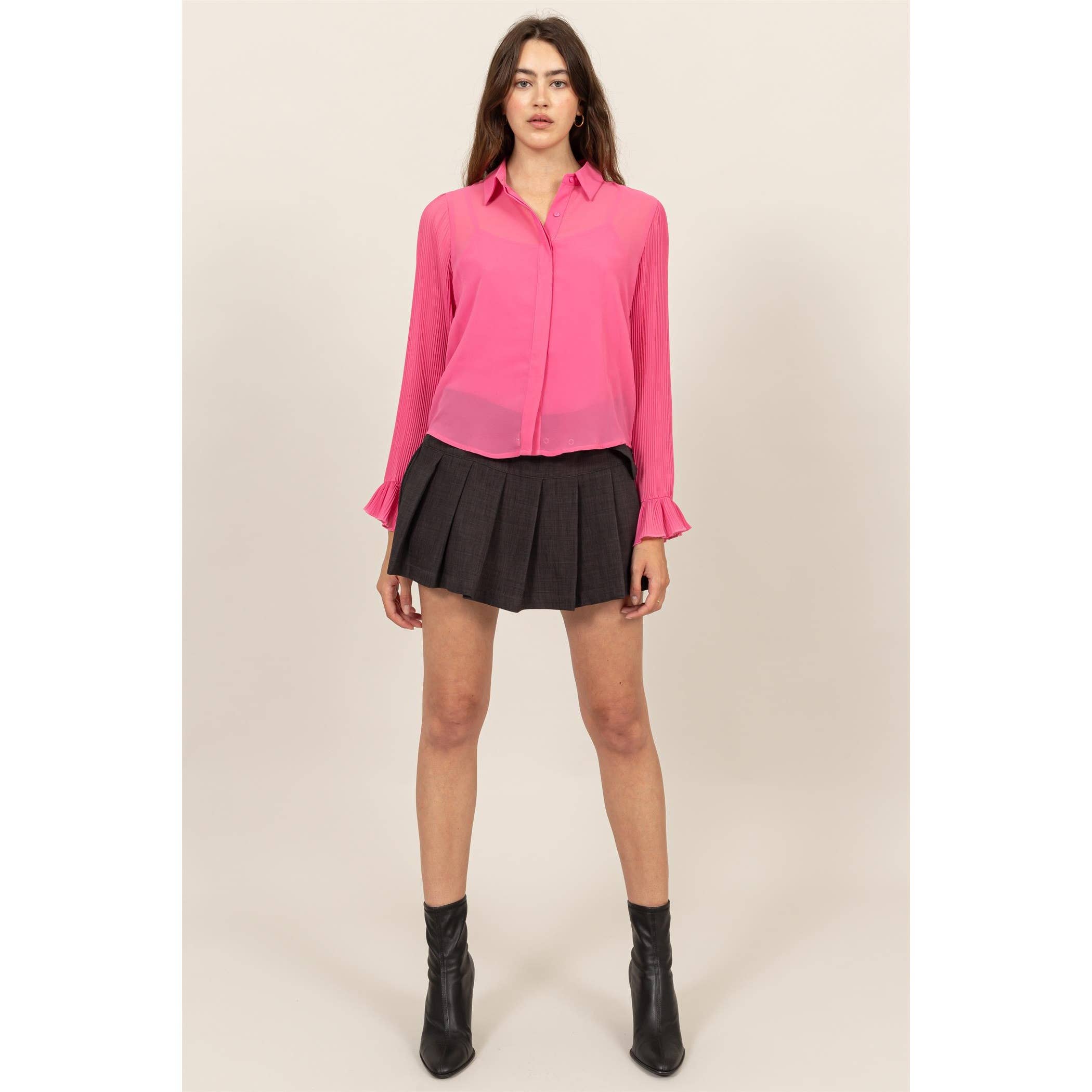 Bell Sleeve Blouse With Inside Lining: PINK / S-M-L(2-2-2)