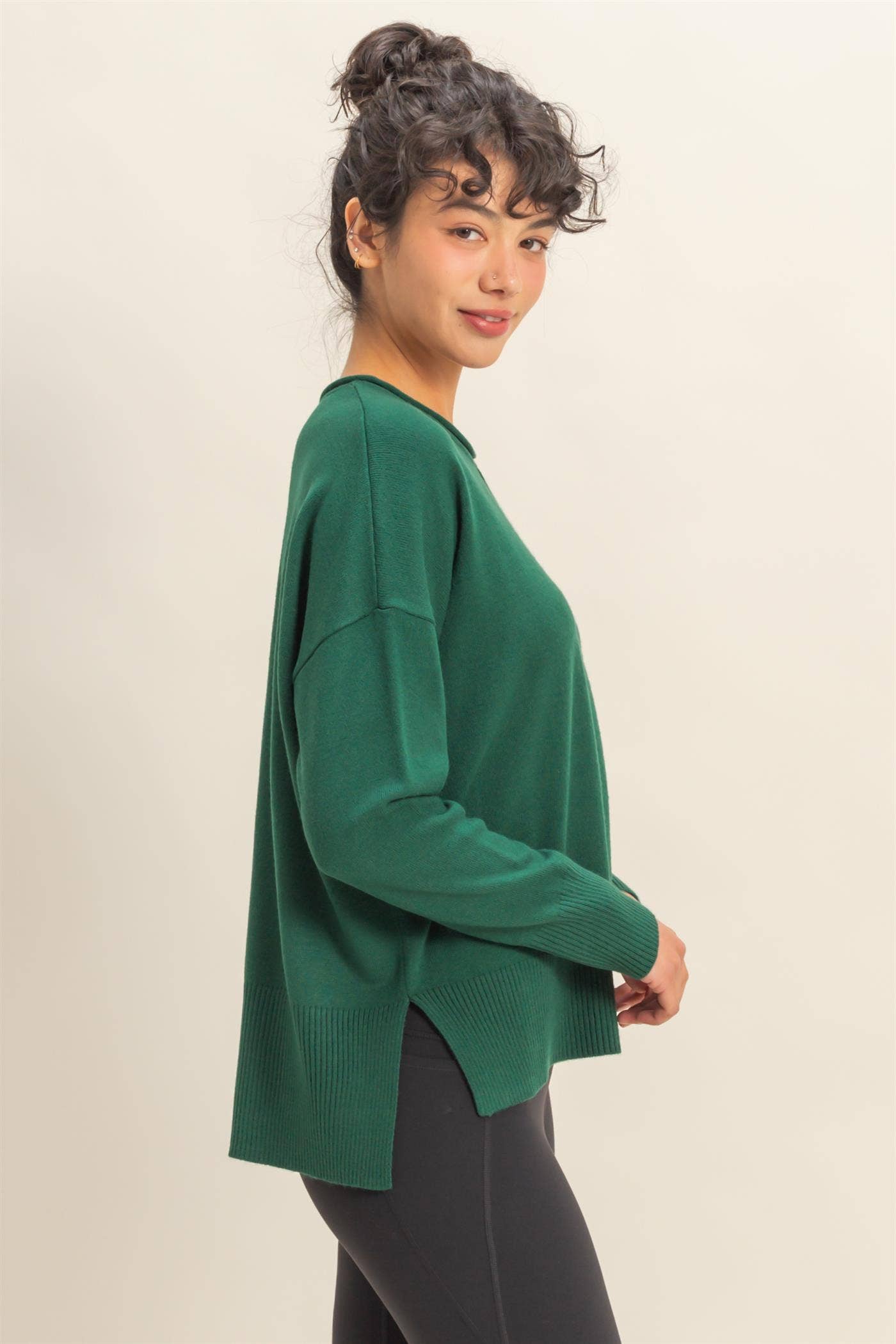 Dark Green Exposed Seam Sweater