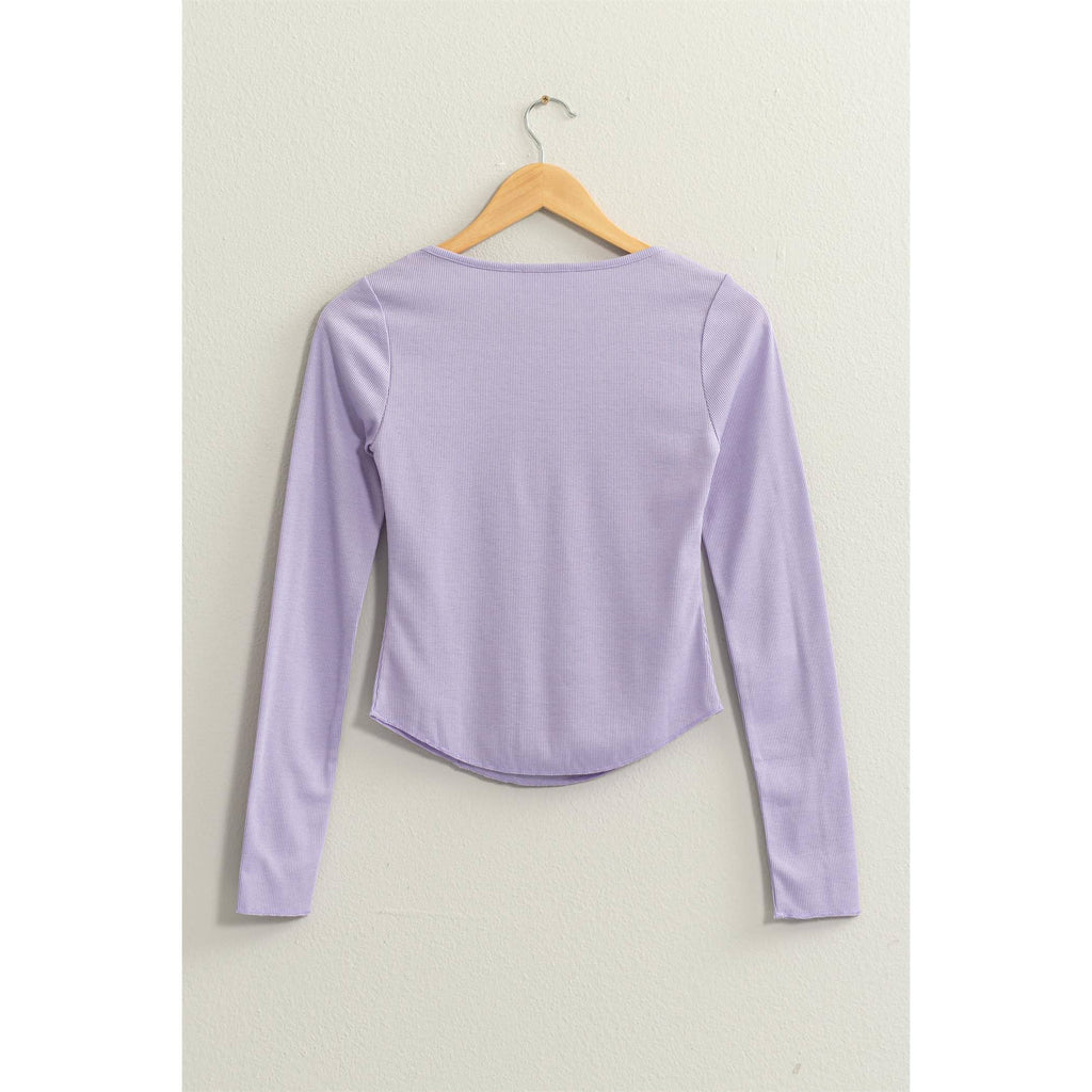 Purple Ribbed Long Sleeve Top